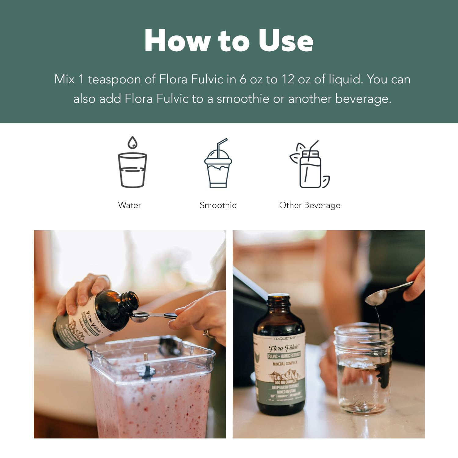 Flora Fulvic | Fulvic Acid + Humic Acid Complex – 550 mg | Mined in Utah, Prehistoric Deep Earth Extract | Immunity, Gut, Digestion – Natural Trace Mineral Complex, Fulvic Acid Supplement – 8 fl oz.