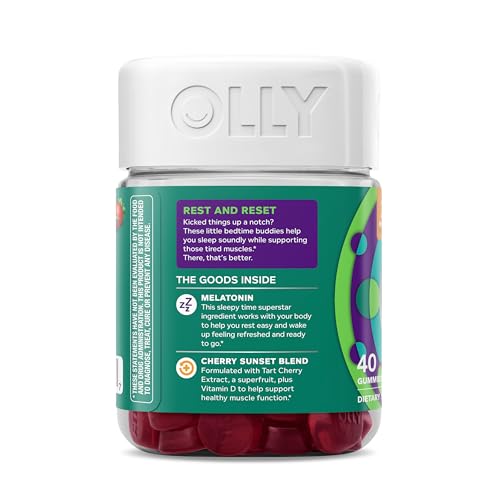OLLY Muscle Recovery Sleep Gummies, Sleep and Sore Muscle Support, 3mg Melatonin, Tart Cherry, Vitamin D, Berry Flavor - 40 Count