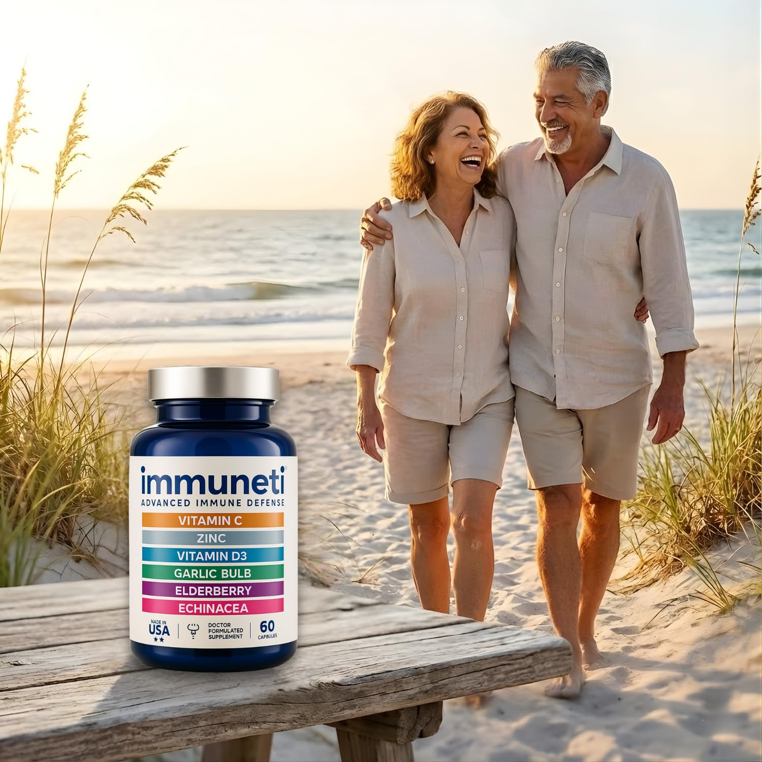 Immuneti Advanced Immune Support – Doctor Formulated 6-in-1 Daily Immunity Supplement – Made in USA – With Vitamin C, D3, Zinc, Elderberry, Garlic & Echinacea - Vital Nutrients & Antioxidants (1)