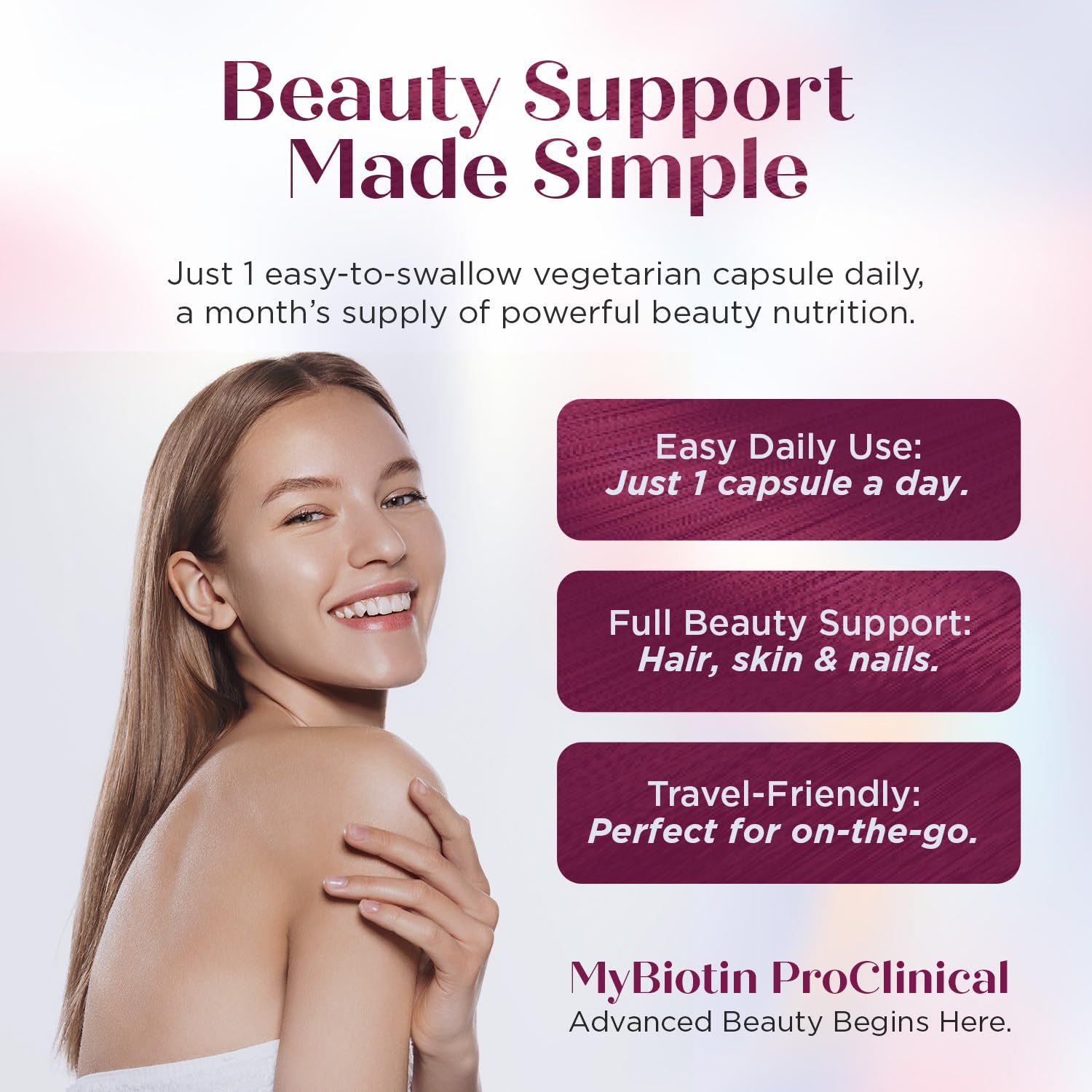 Purity Products MyBiotin ProClinical – Thicker Hair Starting in 3 Weeks & Fights Wrinkles - MB40X Patented Biotin Vitamin B7 Matrix w/Astaxanthin - 40X More Soluble vs Ordinary Biotin, 90 Veg Capsules