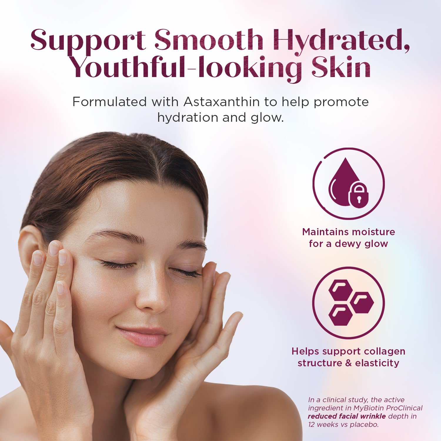 Purity Products MyBiotin ProClinical – Thicker Hair Starting in 3 Weeks & Fights Wrinkles - MB40X Patented Biotin Vitamin B7 Matrix w/Astaxanthin - 40X More Soluble vs Ordinary Biotin, 90 Veg Capsules