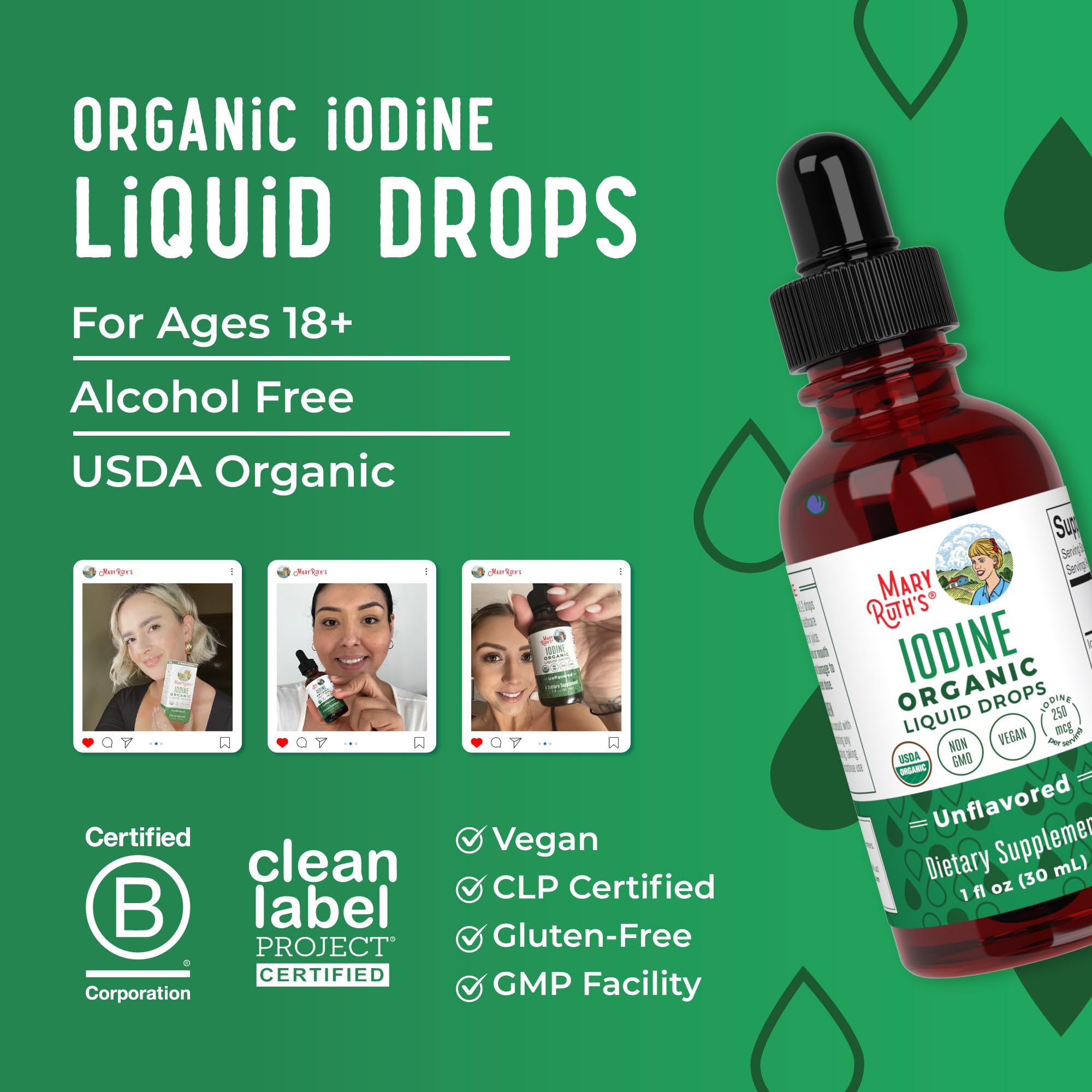 MaryRuth Organics Iodine Liquid Drops | Potassium Iodide | 1 Year Supply | 450 Servings | Thyroid Health | USDA Organic| Vegan | Non-GMO | Gluten Free | 1 Fl Oz
