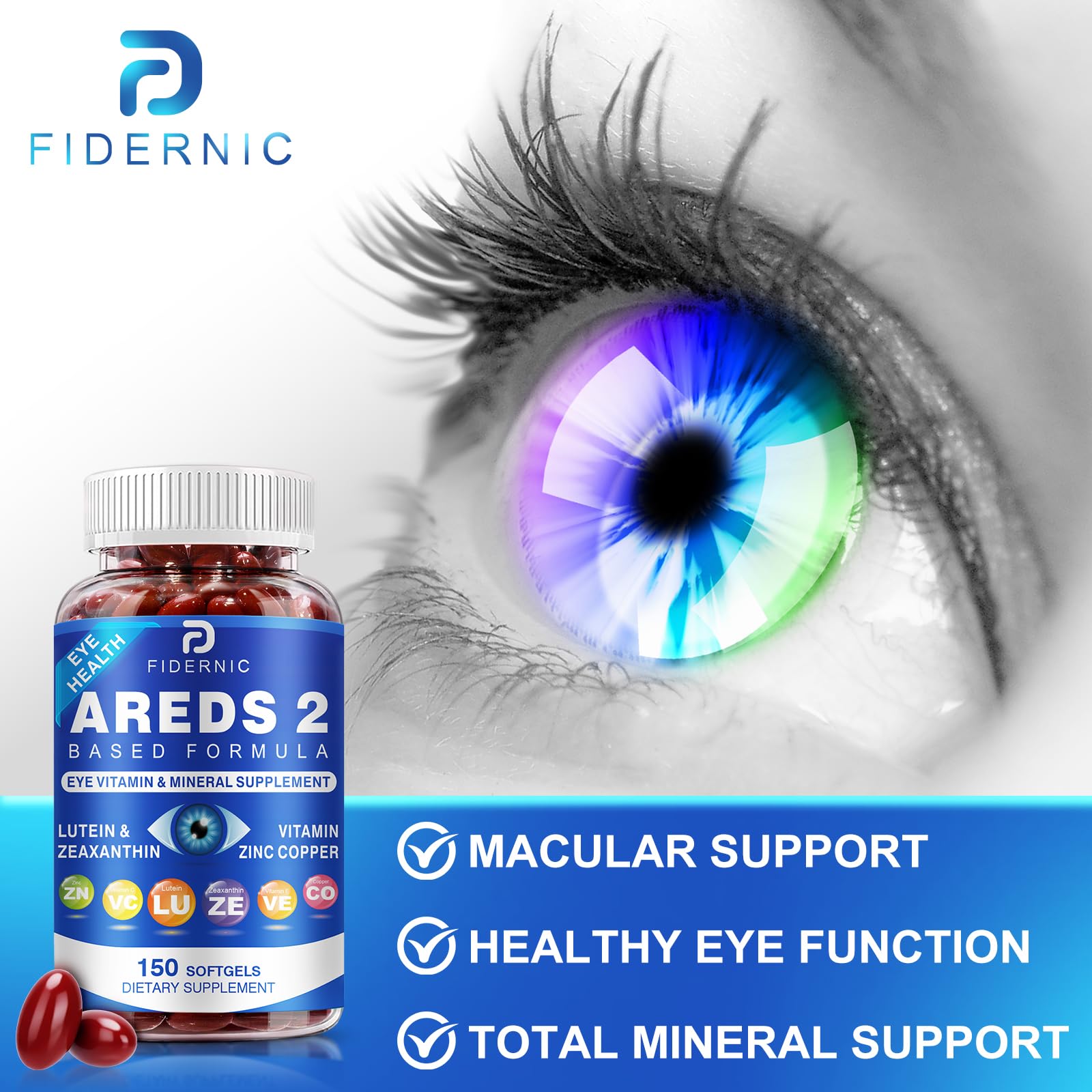 AREDS 2 Eye Vitamin & Mineral Supplement — Lutein and Zeaxanthin Supplement, Vitamin C & E, Zinc & Copper for Blue Light Protection, Eye Health Support, Eyebright , Eye Doctor Trusted — 150 Softgels