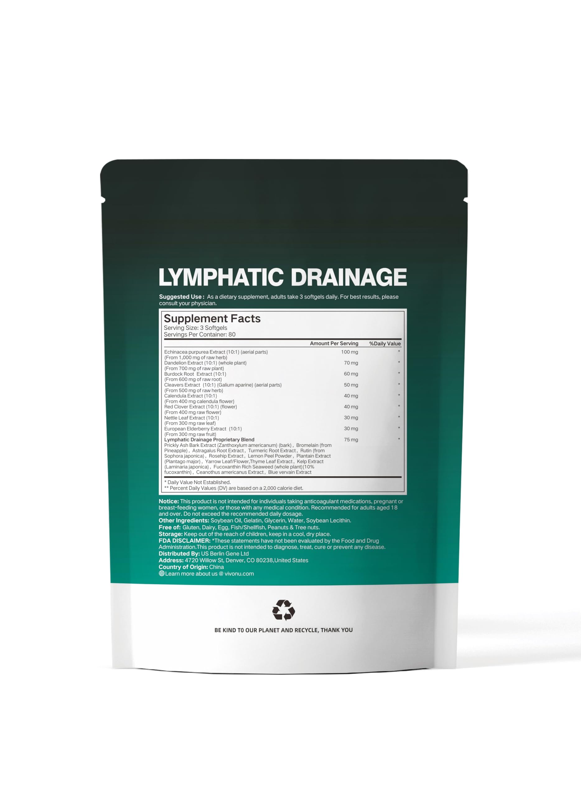 Lymphatic Drainage Supplement, 240 Softgels, 4275mg Lymph System Support Supplement for Women & Men, 21-in-1 Herbal Blend with Echinacea, Dandelion, Burdock, Bromelain, Calendula, Turmeric & More 2Bag