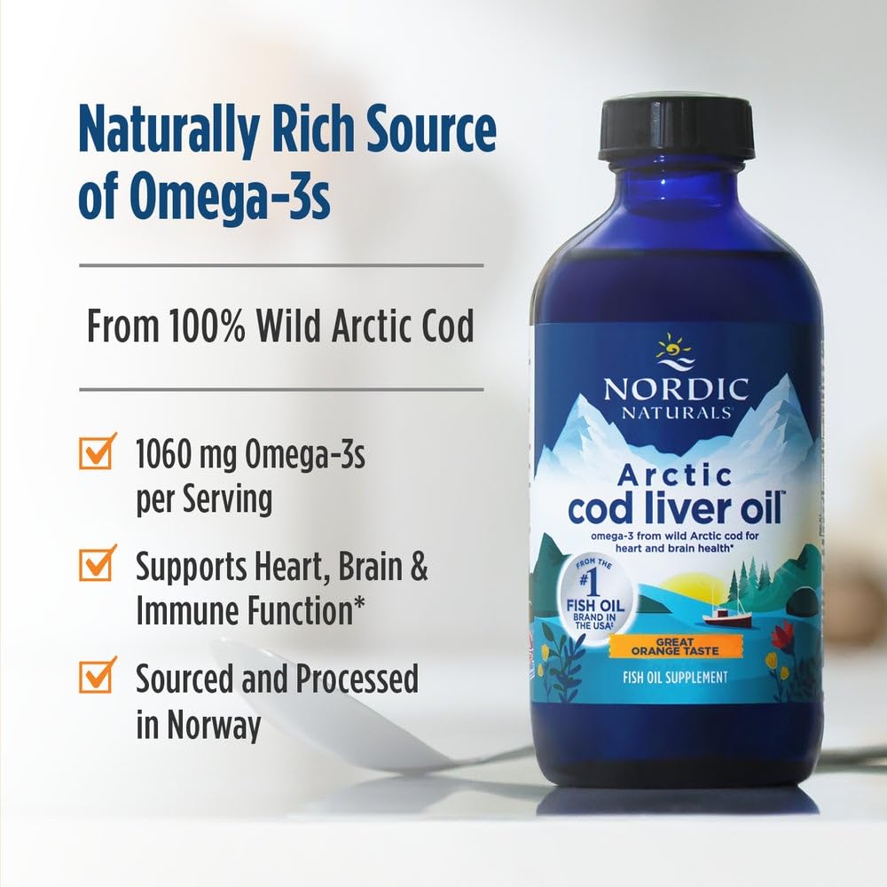 Nordic Naturals Arctic Cod Liver Oil, Orange - 16 oz - 1060 mg Total Omega-3s with EPA & DHA - Heart & Brain Health, Healthy Immunity, Overall Wellness - Non-GMO - 96 Servings