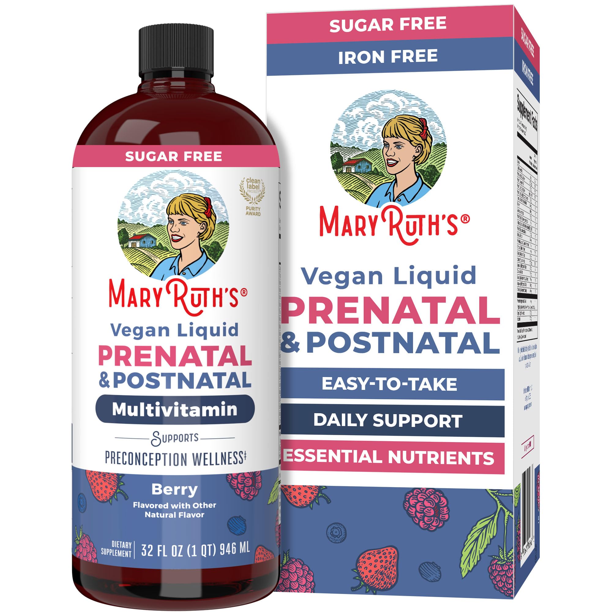 MARYRUTH'S Postnatal & Prenatal Vitamins for Women | Sugar Free | Selenium | Folate | Vegan | Non-GMO | Gluten Free | 32oz