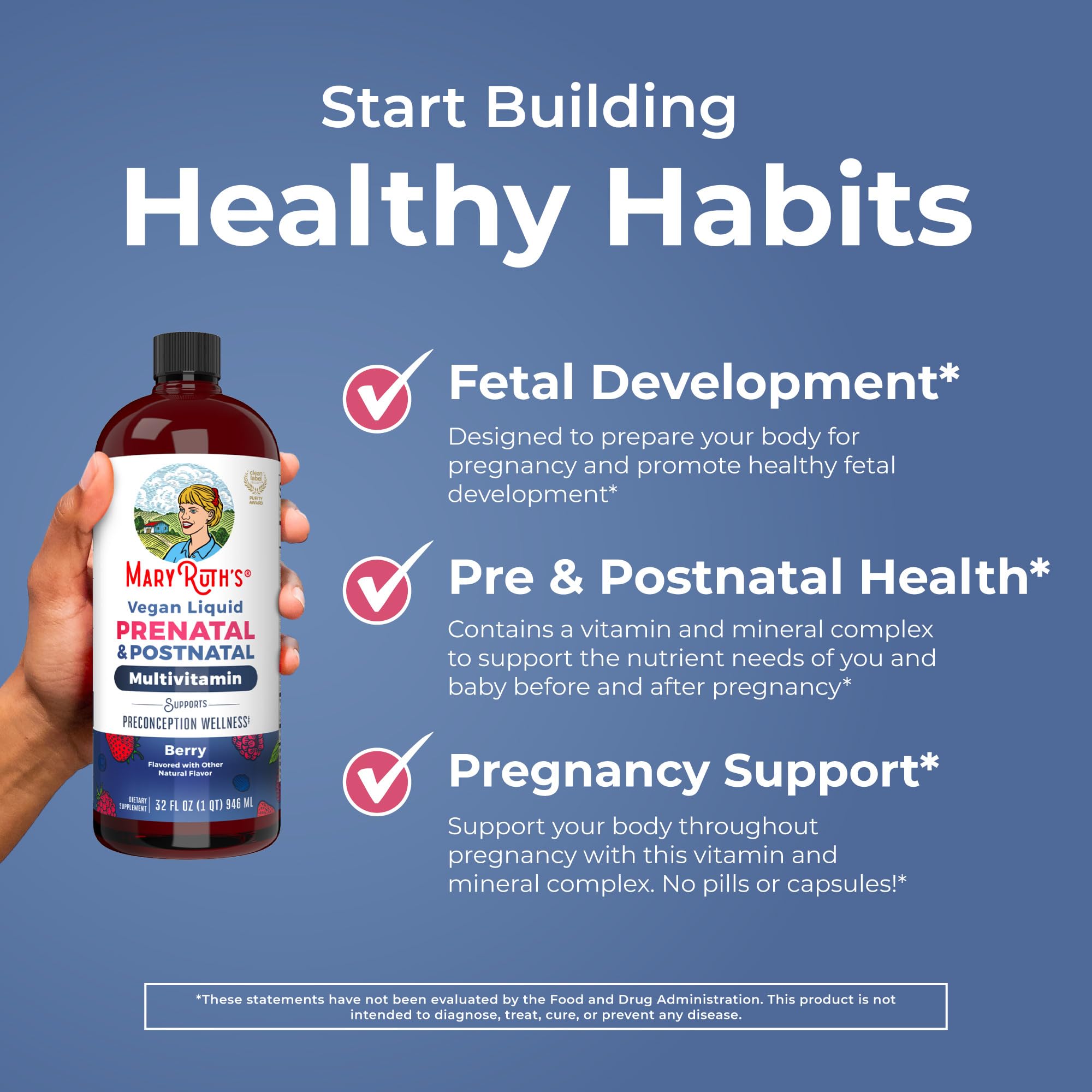 MARYRUTH'S Postnatal & Prenatal Vitamins for Women | Sugar Free | Selenium | Folate | Vegan | Non-GMO | Gluten Free | 32oz