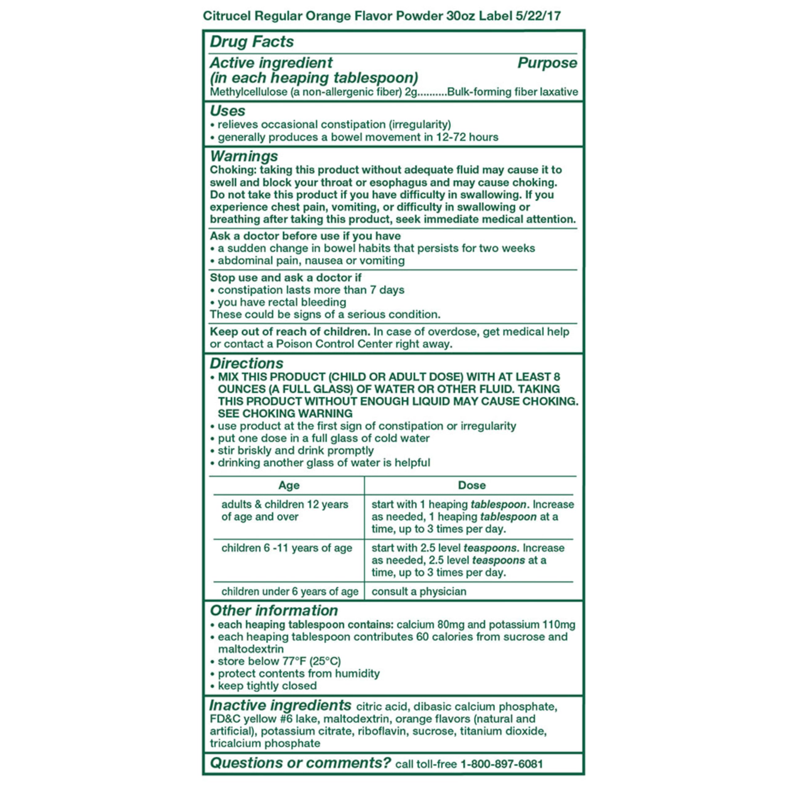 CITRUCEL Fiber Powder for Occasional Constipation Relief, Methylcellulose Fiber Powder, Orange Flavor - 30 Ounces