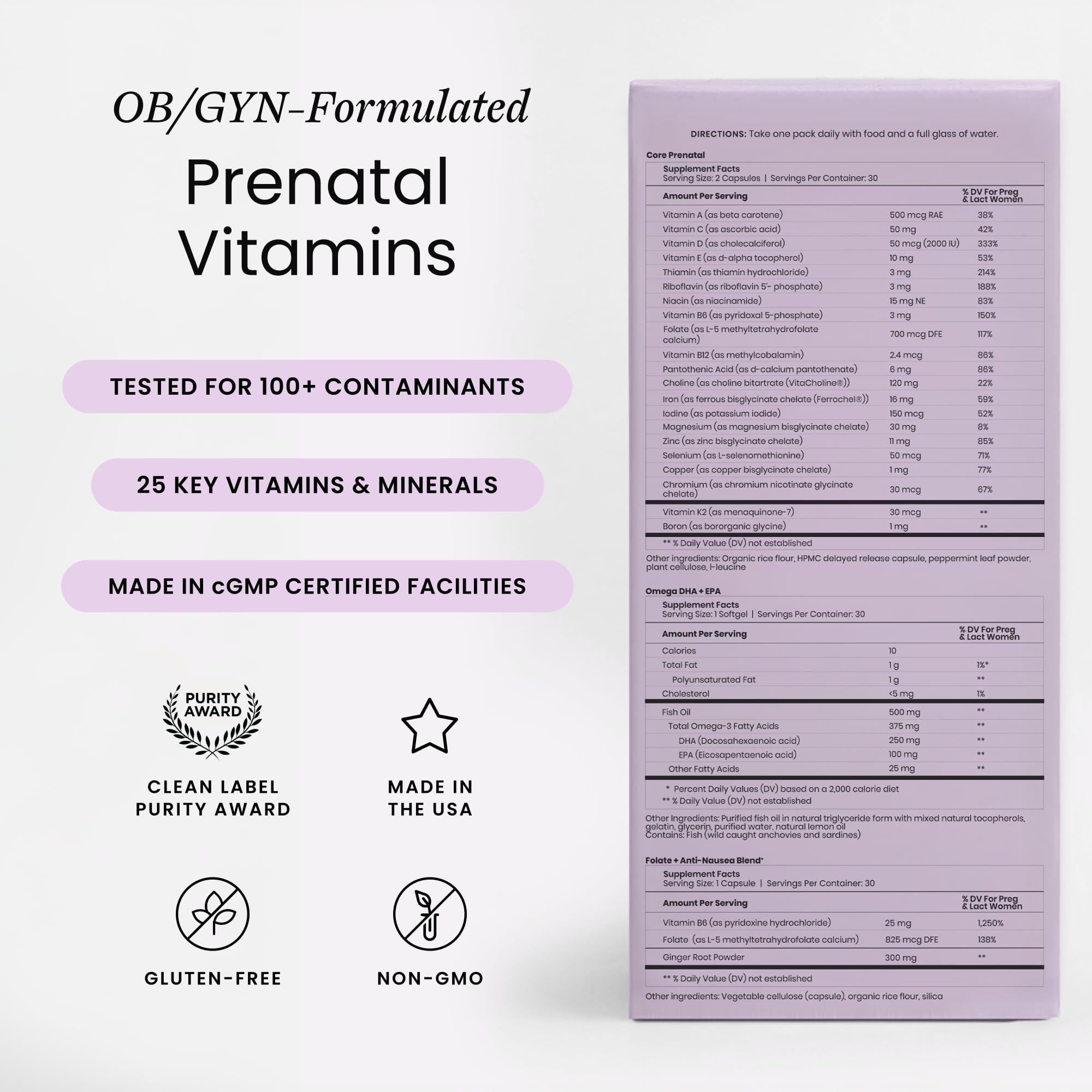 Perelel 1st Trimester Prenatal Pack, Multivitamin with Folate, Vitamin D, Omega 3, Iron & Ginger, Nutritional Support for Early Pregnancy, Soy & Gluten Free, Non GMO, 30 Daily Pill Packs