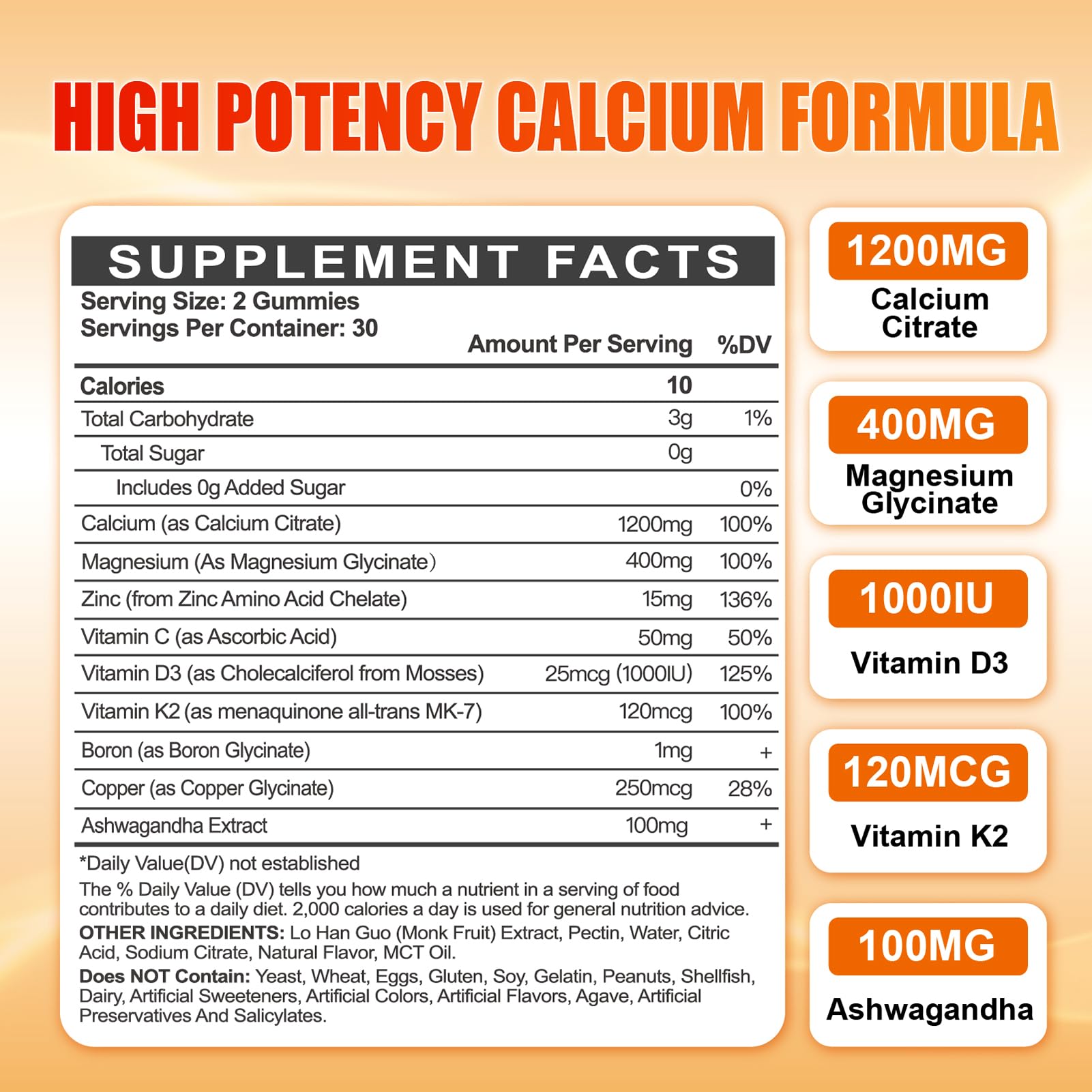 Calcium 1200 mg with Vitamin D3 Gummies for Adults - Calcium Citrate with Vitamin D3 K2, Magnesium, Zinc, Boron, Copper and Ashwagandha - Extra Absorption Calcium Supplement for Women Men