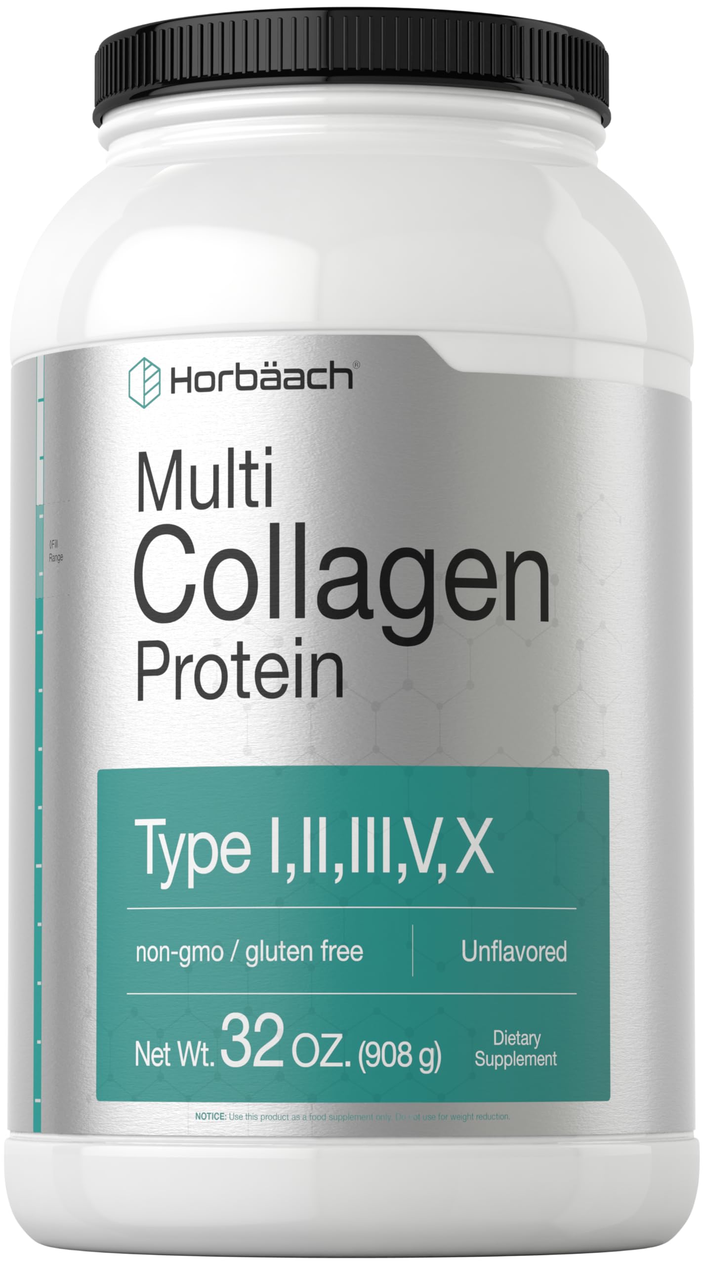 Horbaach Multi Collagen Protein Powder 32 oz | Type I, II, III, V, X | Hydrolyzed Collagen Peptides | Keto & Paleo Friendly | Unflavored & Gluten Free