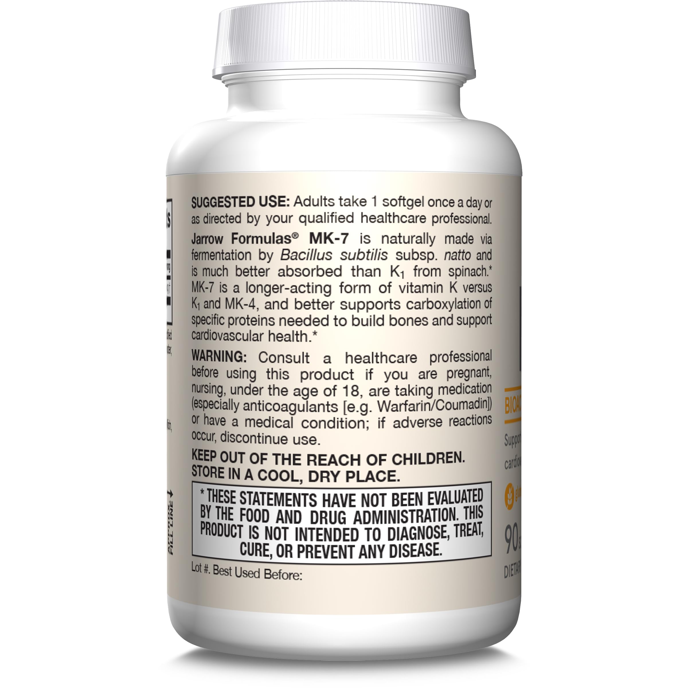 Jarrow Formulas MK-7 90 mcg - Bioactive Form of Vitamin K2-90 Servings (Softgels) - for Bone & Cardiovascular Health - Vitamin K2 MK-7 Dietary Supplement - Gluten Free