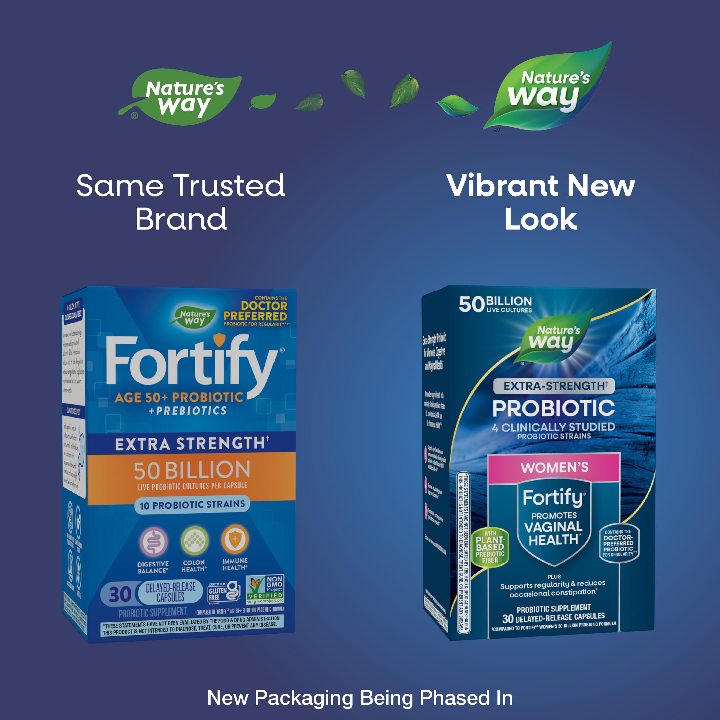 Nature's Way Women's Extra Strength(1) Fortify Probiotic 50B Cultures, Supports Digestive, Vaginal & Immune Health*, Plant-Based Prebiotic Fiber, Non-GMO Project Verified, 30 Capsules