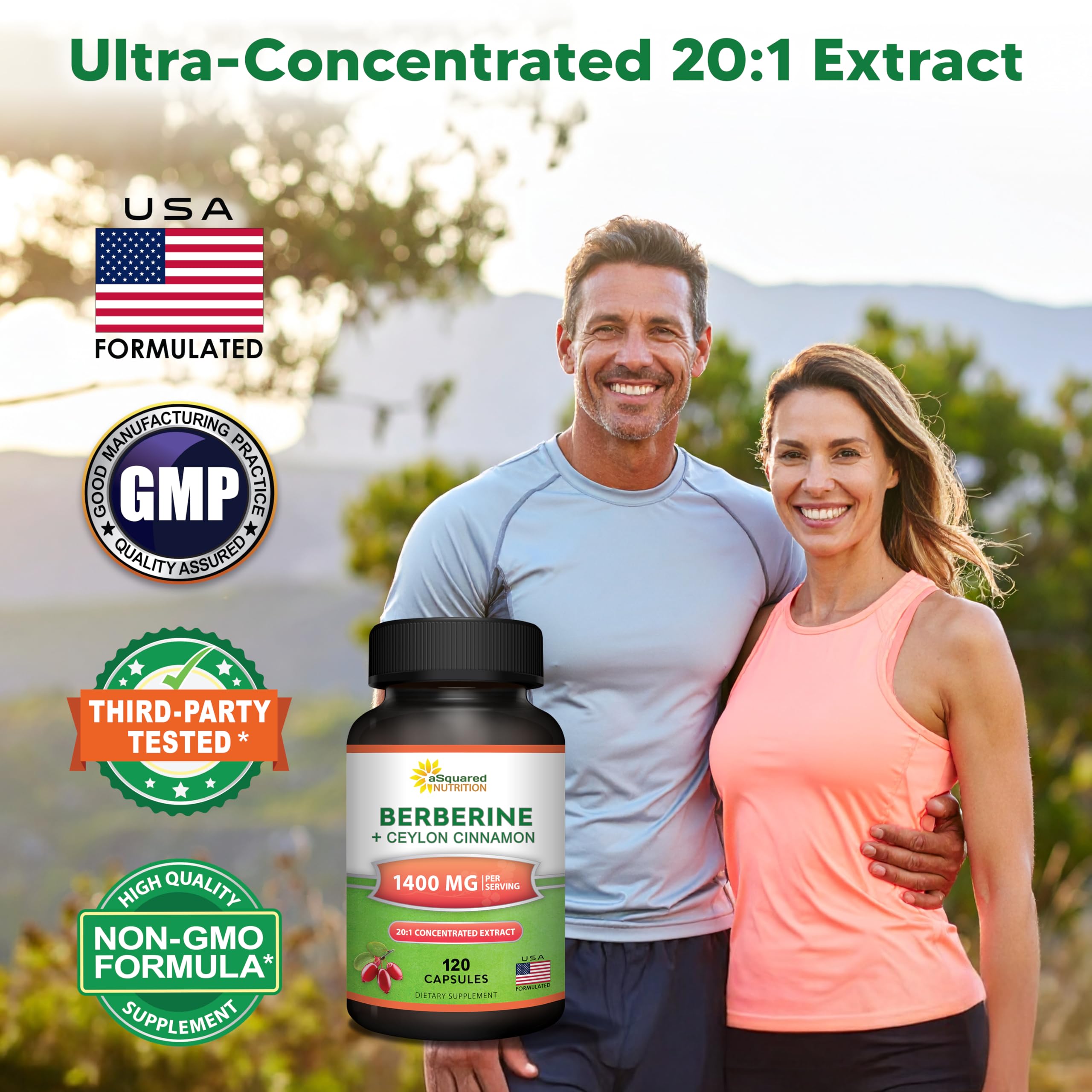 aSquared Nutrition Berberine with Ceylon Cinnamon Supplement - 1400mg Max Strength Complex - 120 Capsules - 1200mg HCl Powder Extract Plus Pills - Alternative to Gummies & Drops