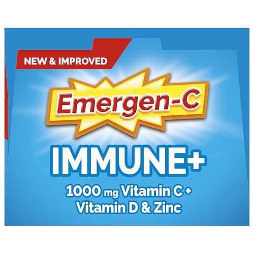 Emergen-C Immune+ Triple Action Immune Support Powder, BetaVia (R), 1000mg Vitamin C, B Vitamins, Vitamin D and Antioxidants, Elderberry – 18 Count