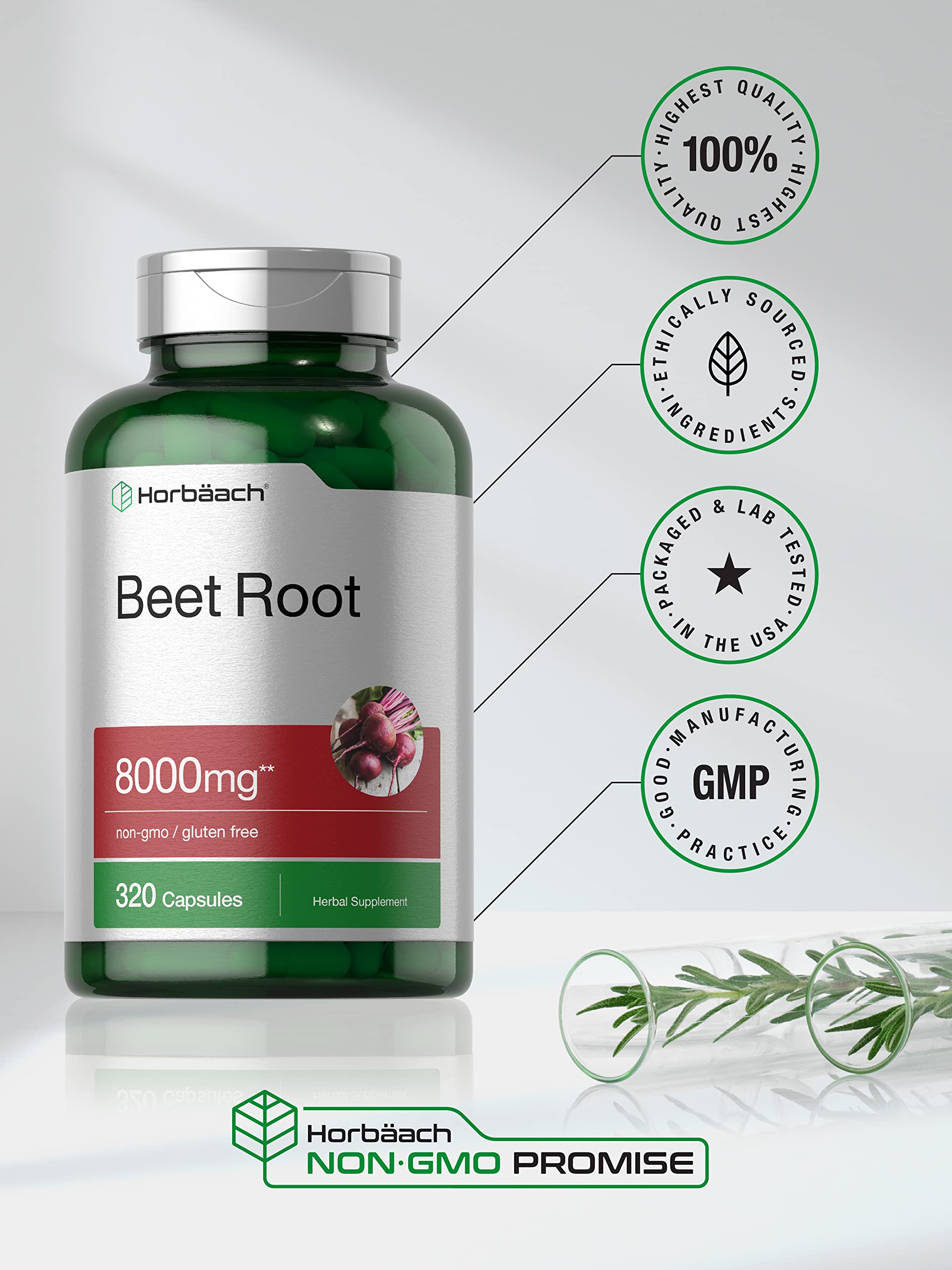 Horbäach Beet Root Powder Capsules | 320 Pills | Non-GMO, Gluten Free Formula | High Potency Herbal Extract Supplement