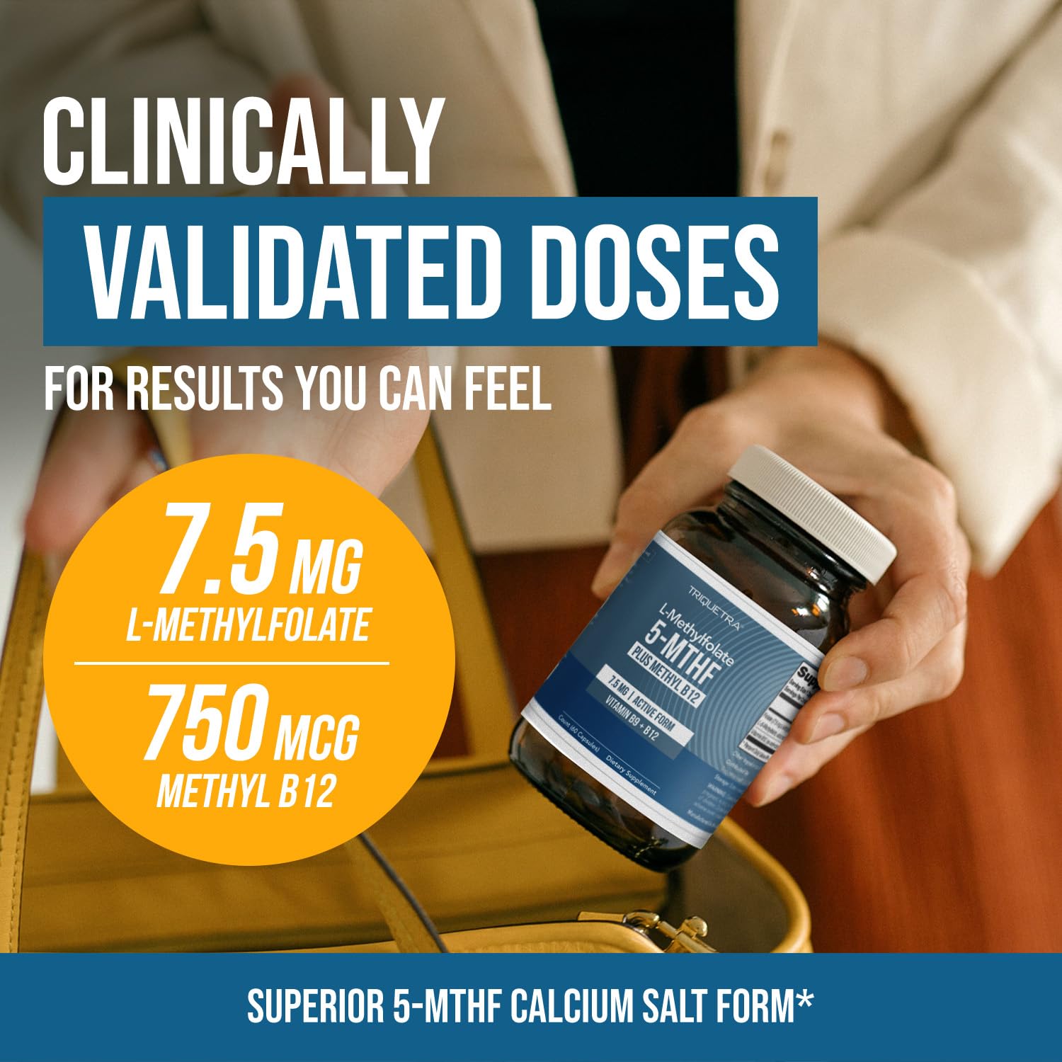 L Methylfolate 7.5mg plus Methyl B12 - Active 5-MTHF Form, MTHFR Supplement - Bloodstream Ready Methylated Folate + B12 Cofactor - Supports Mood, Homocysteine Methylation, Cognition (60 Capsules)