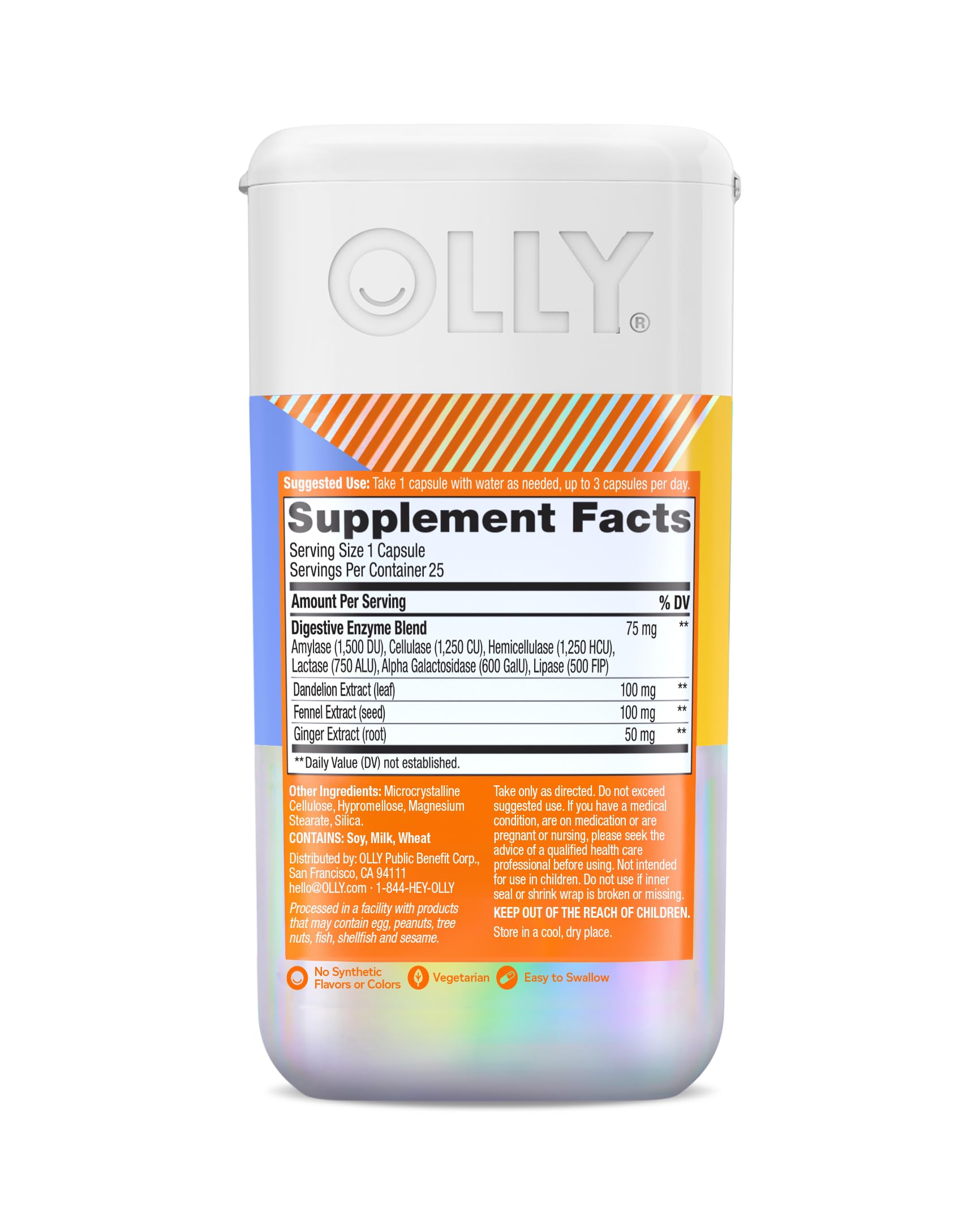 OLLY Beat The Bloat Capsules, Digestive Support Enzymes, Supplement for Women - 25 Count