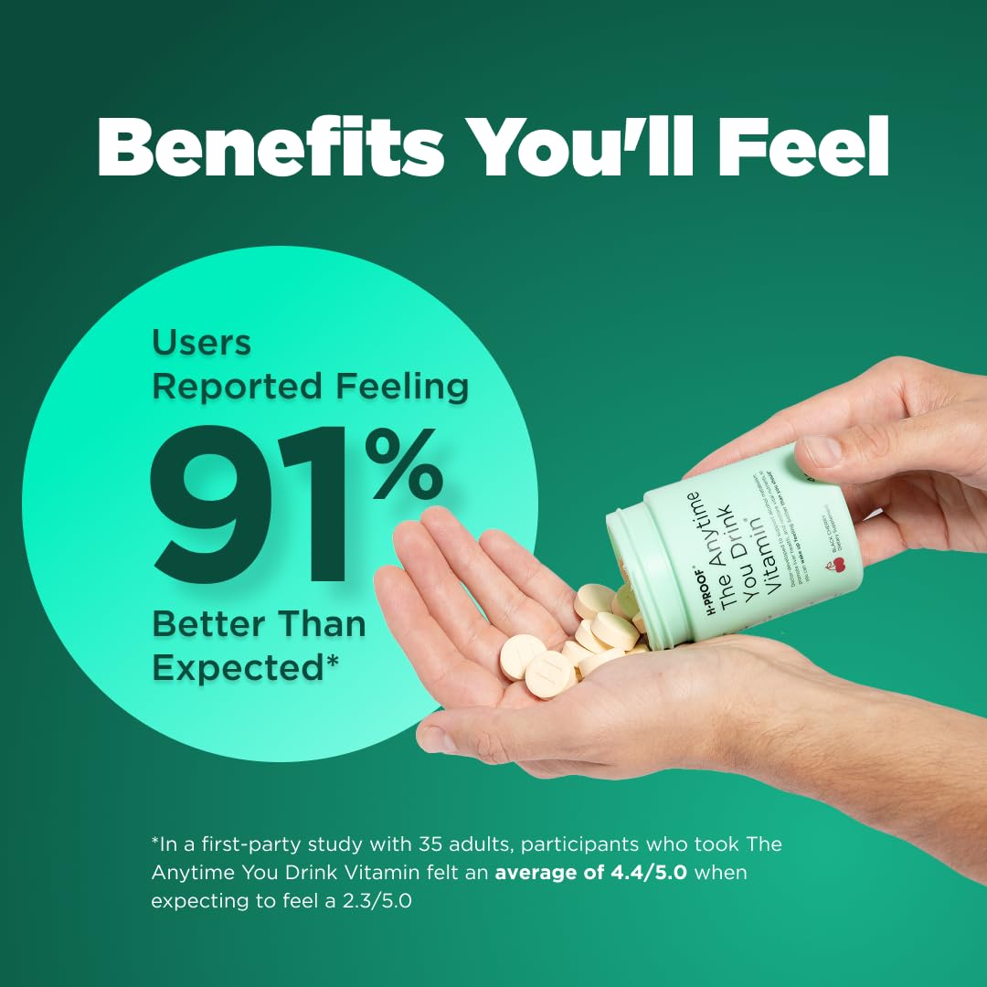 H-PROOF The Anytime You Drink Vitamin, Liver Health & Immunity Support with Electrolytes, Milk Thistle, and Vitamins B & C - 40 Chewable Tablets (20 Servings), Vegan, Lemonade