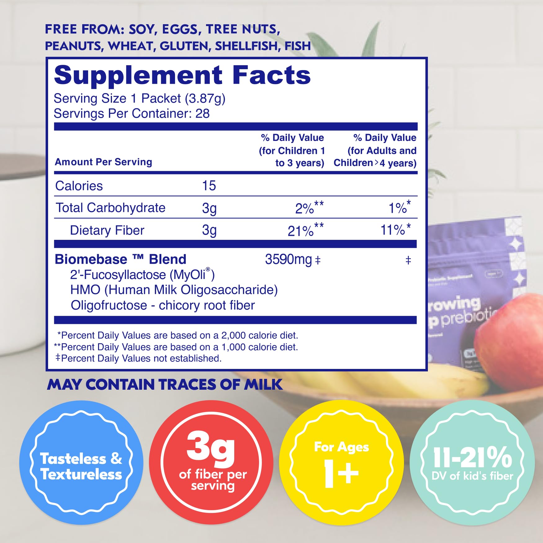 Begin Health Growing Up Prebiotics for Kids 28-Packs | Prebiotic Soluble Powder Stool Softeners and Digestive Gut Health Supplement | Ideal to Mix with Kids Daily Beverages and Soft Foods - Unflavored