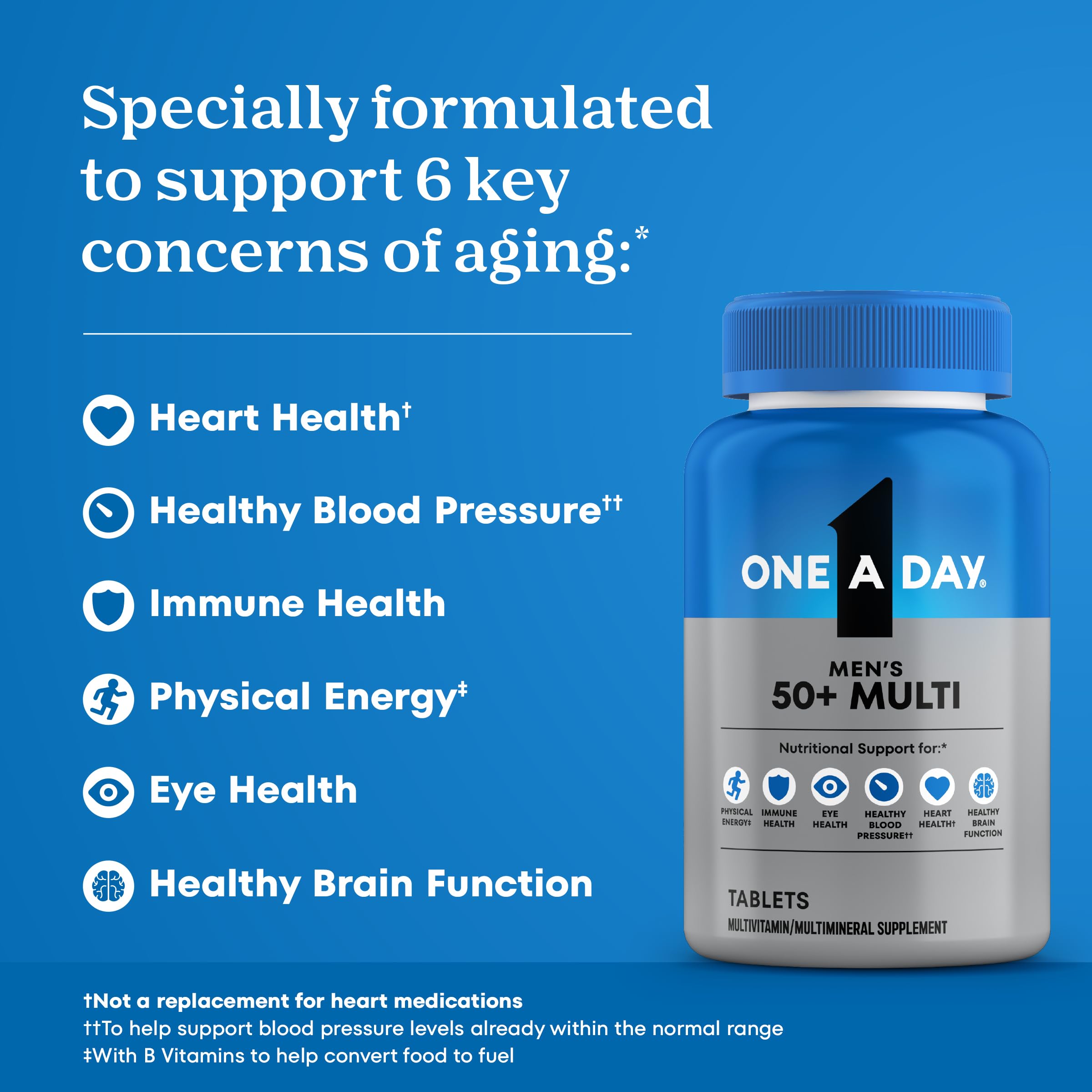 One A Day Men’s 50+ Multivitamins, Supplement with A, C, D, E and Zinc for Immune Health*, Calcium & More, 100 Tablets