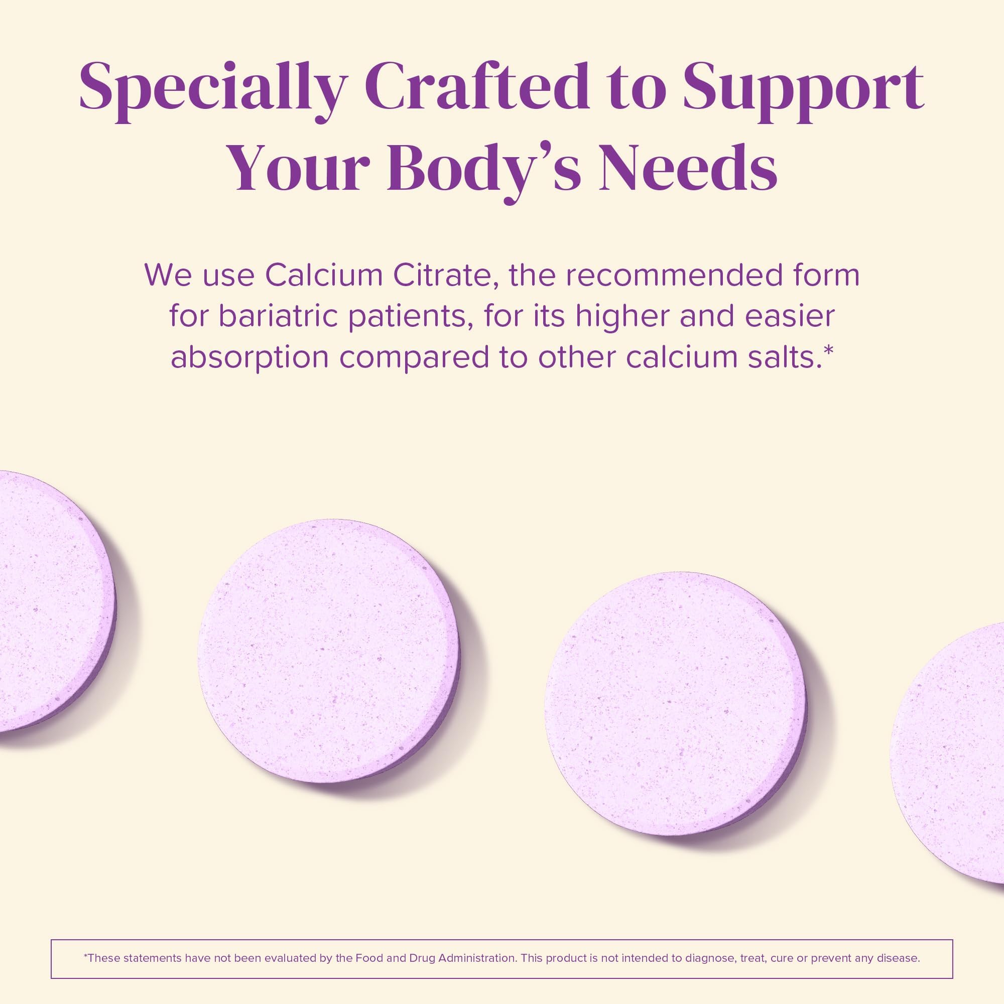 BariMelts Calcium Citrate with Vitamin D3 & Magnesium, 120 Smooth-Dissolving Tablets (1-Month Supply), Bariatric Calcium Supplements for Women, Natural Berry Flavor​