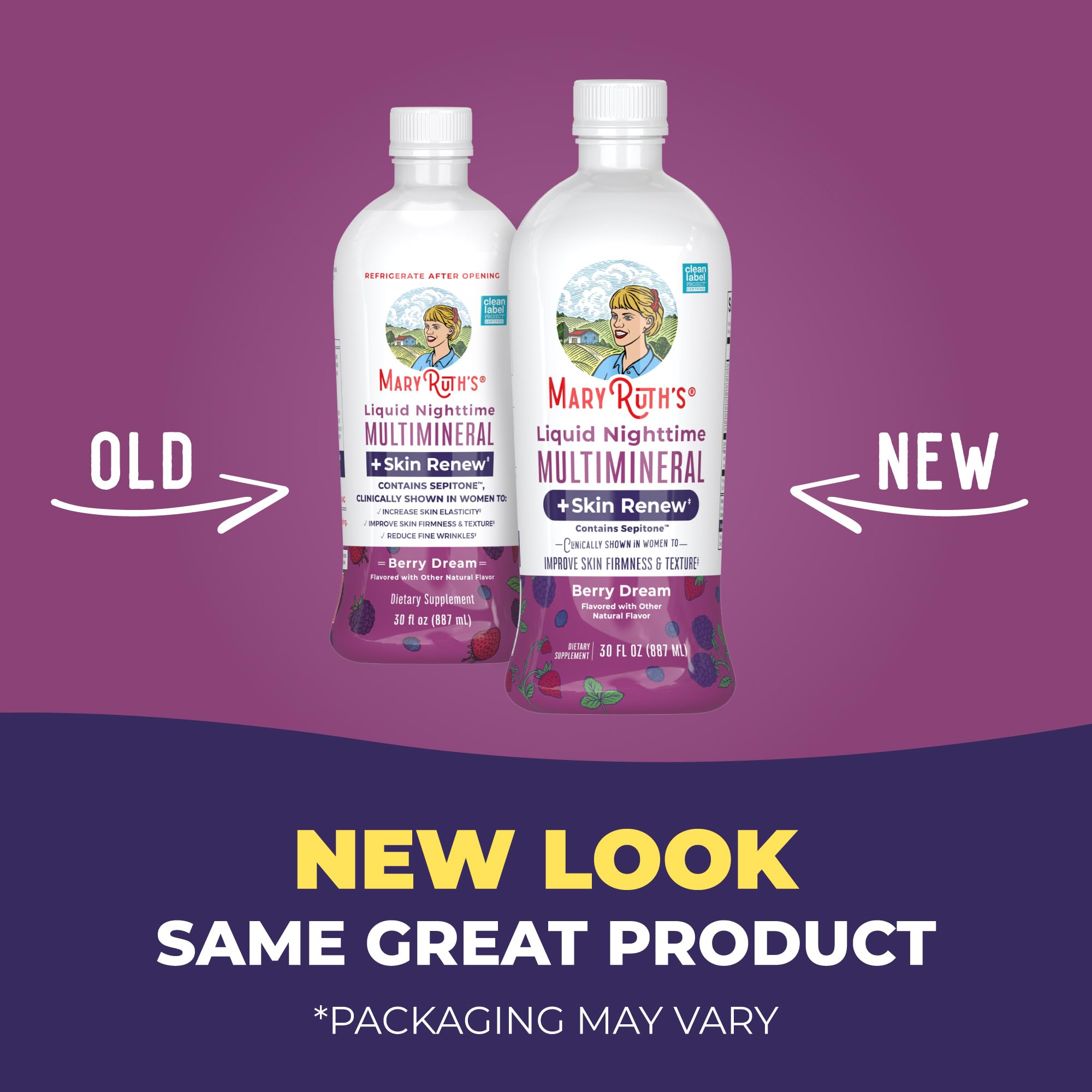 MaryRuth's Liquid Nighttime Liquid Multimineral + Skin Renew | Clinically Shown in Women to Reduce Fine Wrinkle & Improve Skin Firmness | Sepitone | NO Melatonin | Magnesium | Vegan | 30 Servings