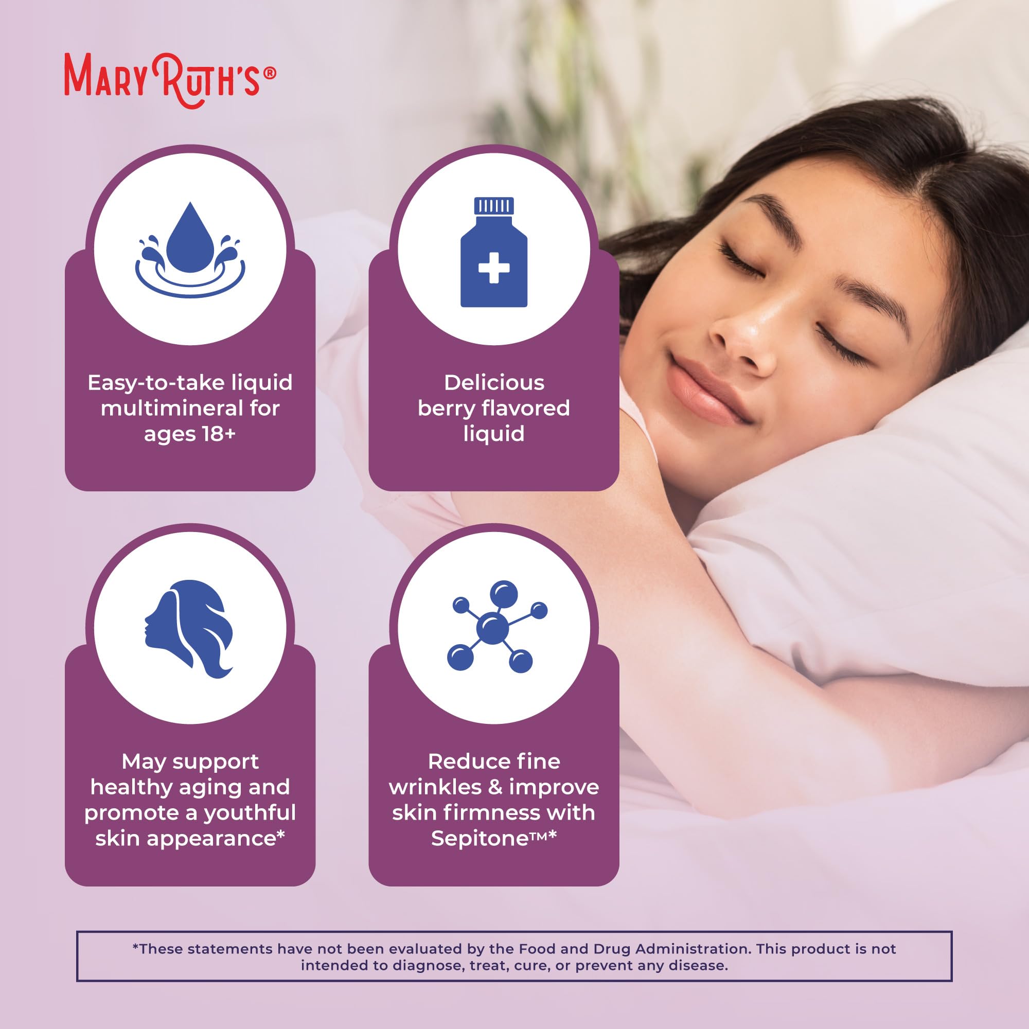MaryRuth's Liquid Nighttime Liquid Multimineral + Skin Renew | Clinically Shown in Women to Reduce Fine Wrinkle & Improve Skin Firmness | Sepitone | NO Melatonin | Magnesium | Vegan | 30 Servings