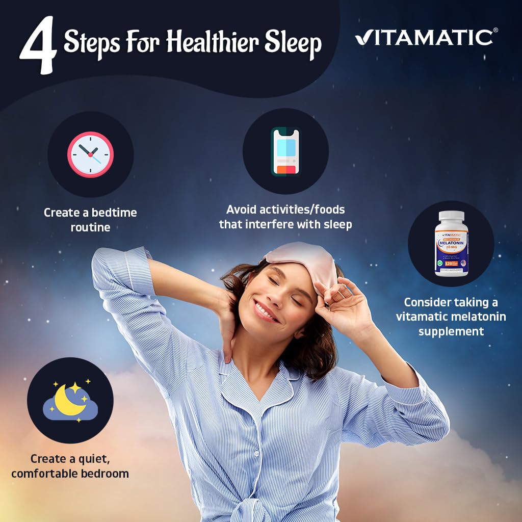 Vitamatic Melatonin 20mg for Sleep Support | Vegetarian, Non-GMO, Gluten Free | HIGH Potency 20 MG | Natural Berry Flavor 120 Fast Dissolve Tablets - 2 Pack - 240 Count