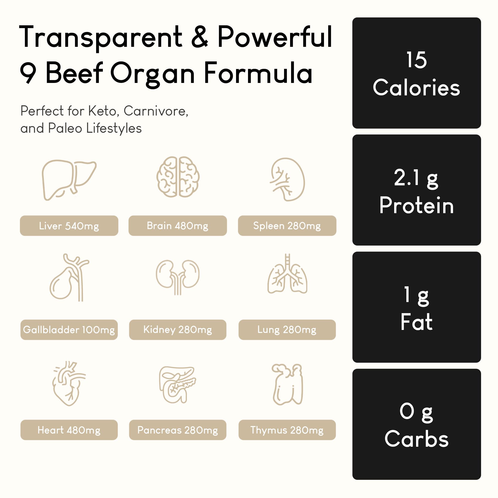Beef Organ Supplement | 9-Organ Complex from Grass-Fed New Zealand Cattle | Whole-Food Multivitamin Alternative for Energy, Digestion, Immune & Brain Support | 30 Day Supply