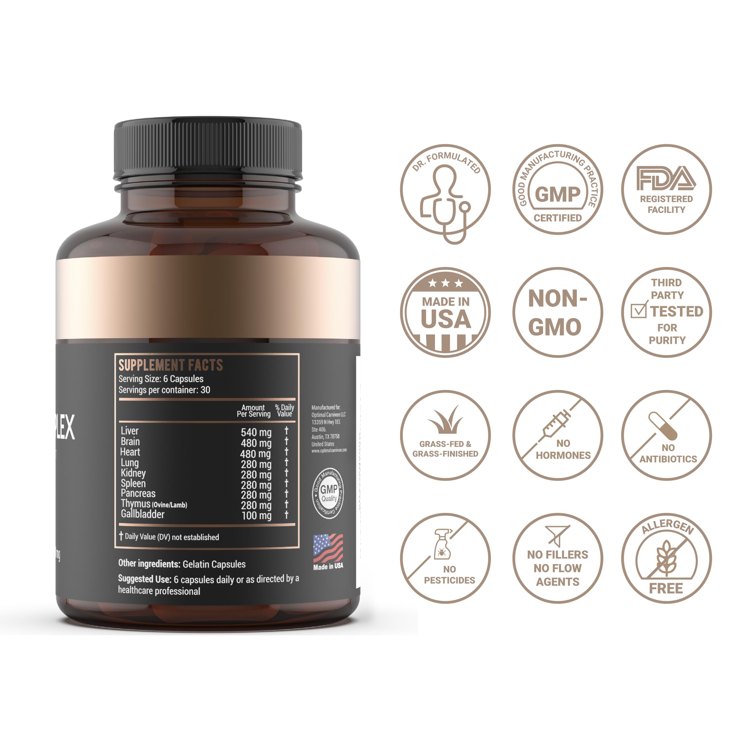 Beef Organ Supplement | 9-Organ Complex from Grass-Fed New Zealand Cattle | Whole-Food Multivitamin Alternative for Energy, Digestion, Immune & Brain Support | 30 Day Supply