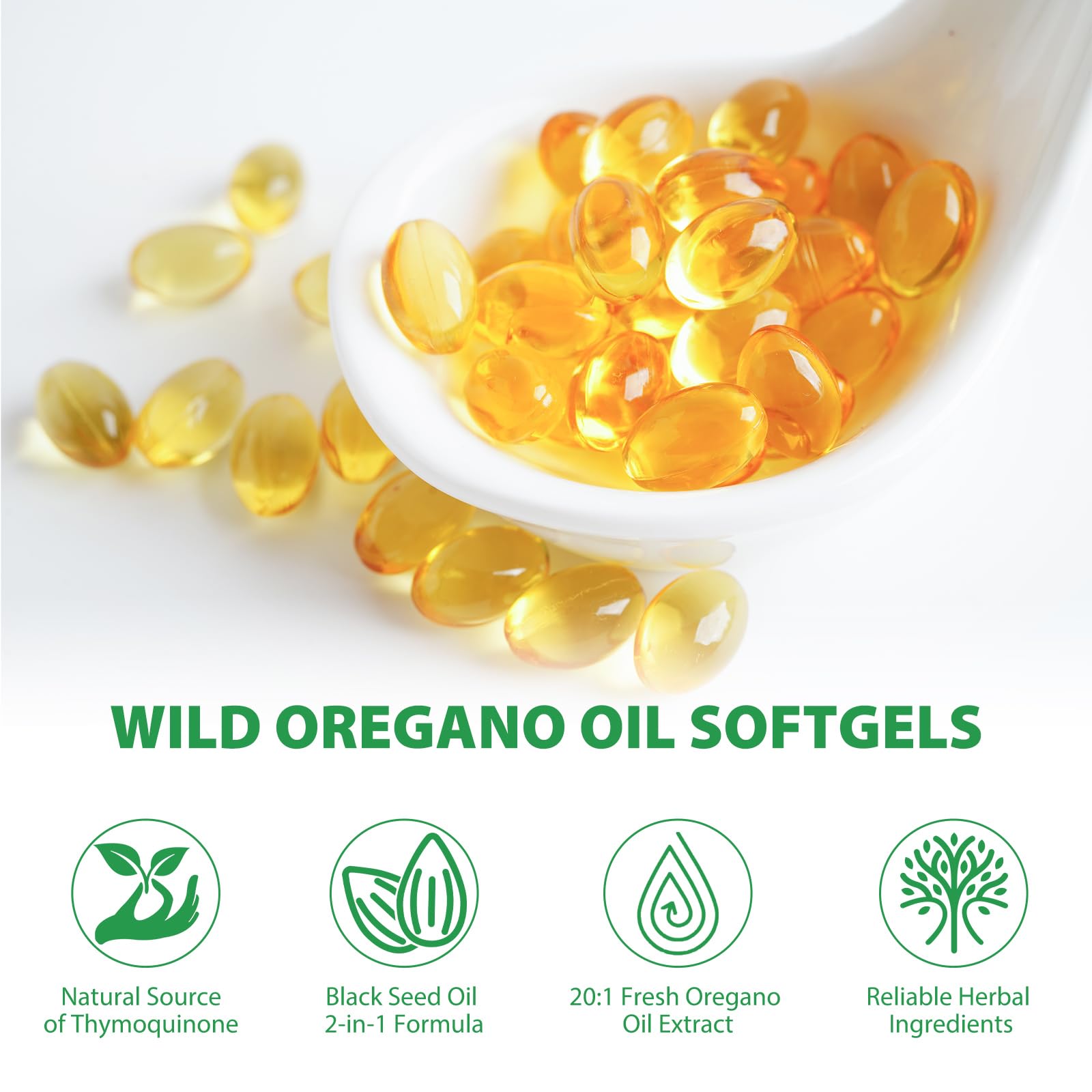 Oil of Oregano Softgels 6000mg, 2 in 1 Formulated with Black Seed Oil 200mg, Immune Support, Oregano Oil Capsules Organic, Natural Defense Supplement, Non-GMO, Easy to Swallow, 240 Softgels