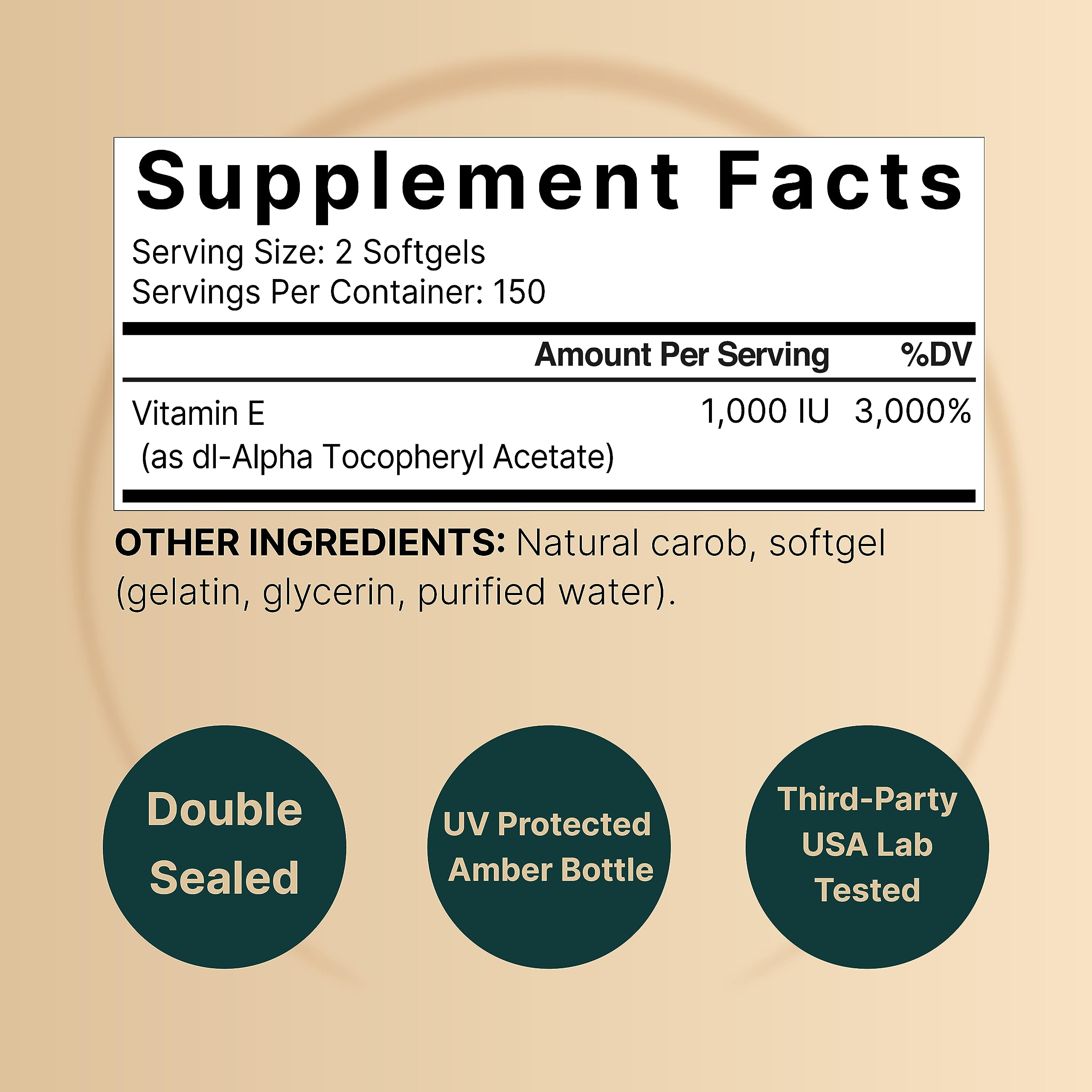 NatureBell Vitamin E 1,000 IU Per Serving - 300 Softgels - Antioxidant Supplement for Skin, Heart & Brain Health Support - High Bioavailability* - Gluten-Free & Non-GMO