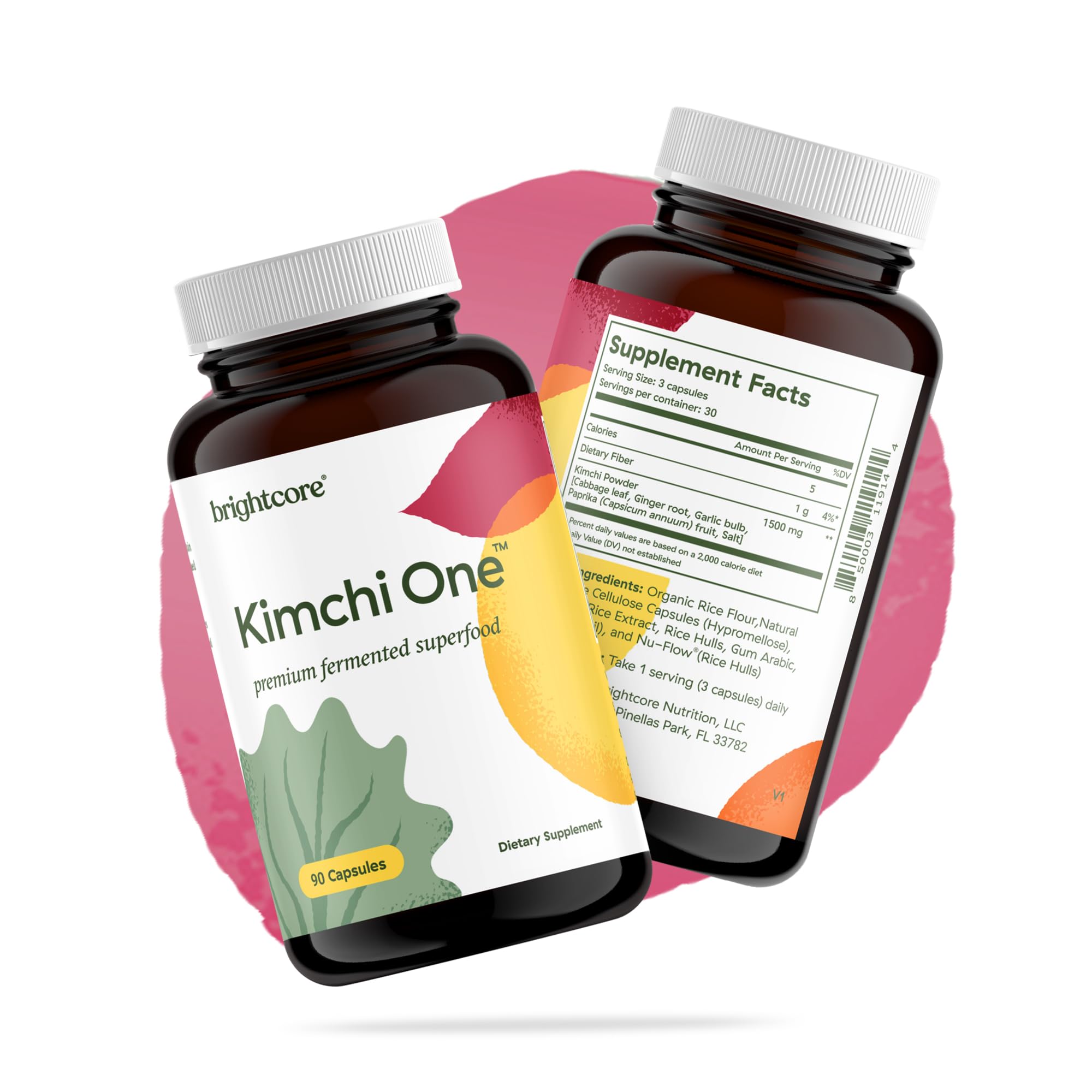 Brightcore Nutrition - Kimchi One, Kimchi Powder Capsules, Probiotics, Enzymes, & Antioxidant Supplement, Premium Gut Health Superfood for Overall Well Being, Gluten-Free, 90 Vegan Capsules