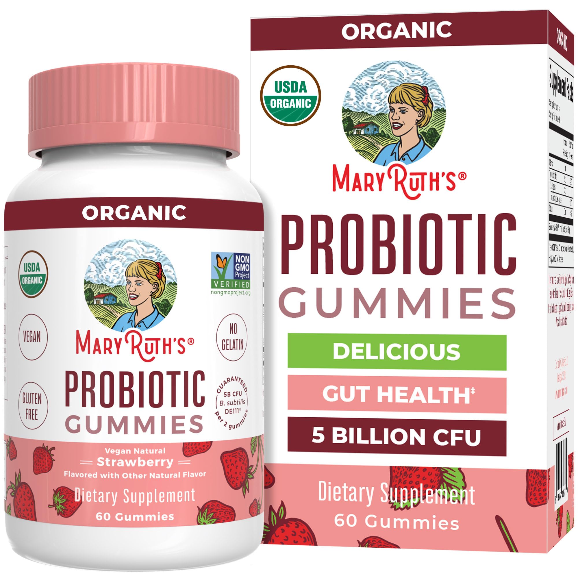 MARYRUTH'S USDA Organic Probiotic Gummies Probiotic Digestive Support | Immune Support | Digestive & Gut Health Supplement | 5 Billion CFU | Vegan | Non-GMO | Gluten Free | 60 Count