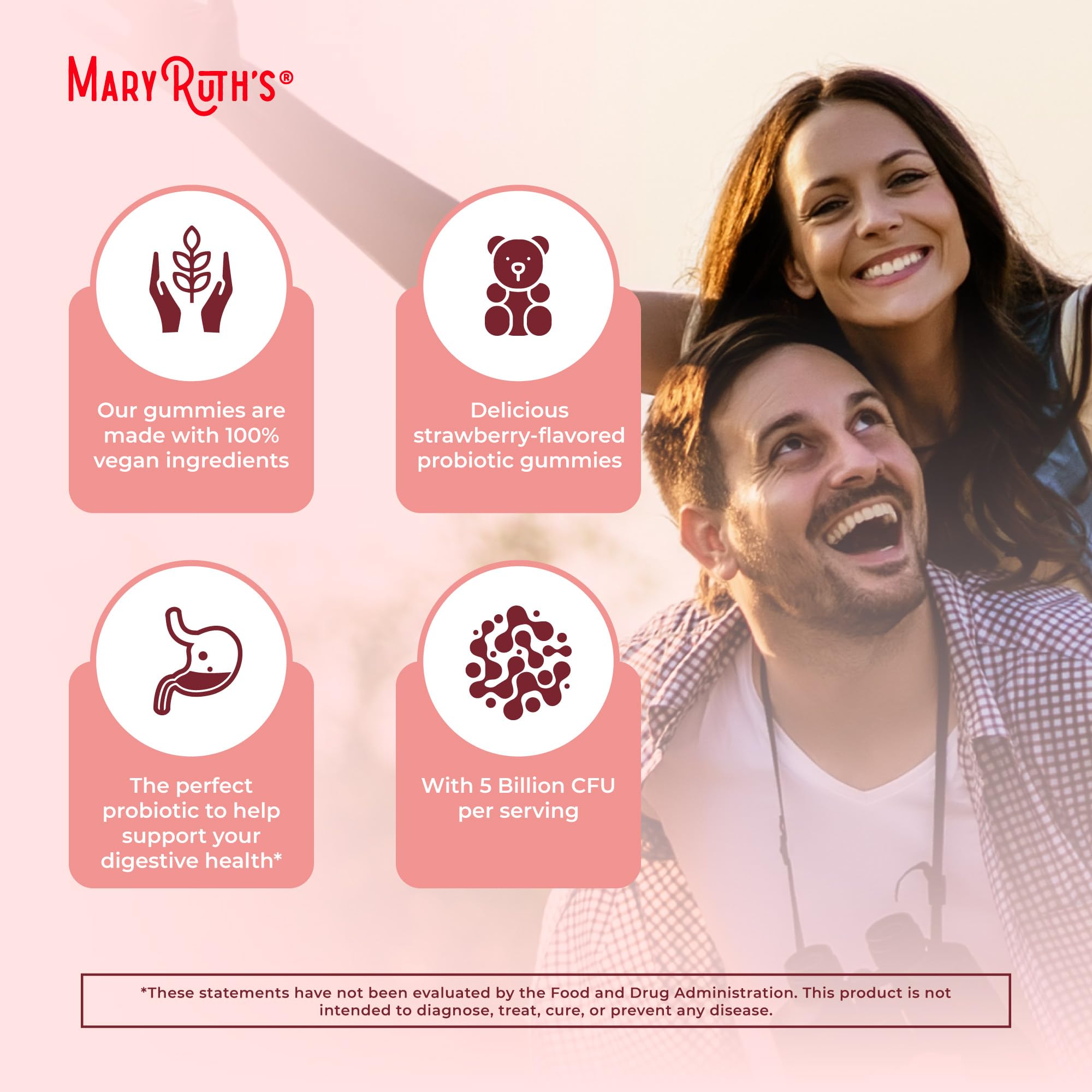 MARYRUTH'S USDA Organic Probiotic Gummies Probiotic Digestive Support | Immune Support | Digestive & Gut Health Supplement | 5 Billion CFU | Vegan | Non-GMO | Gluten Free | 60 Count