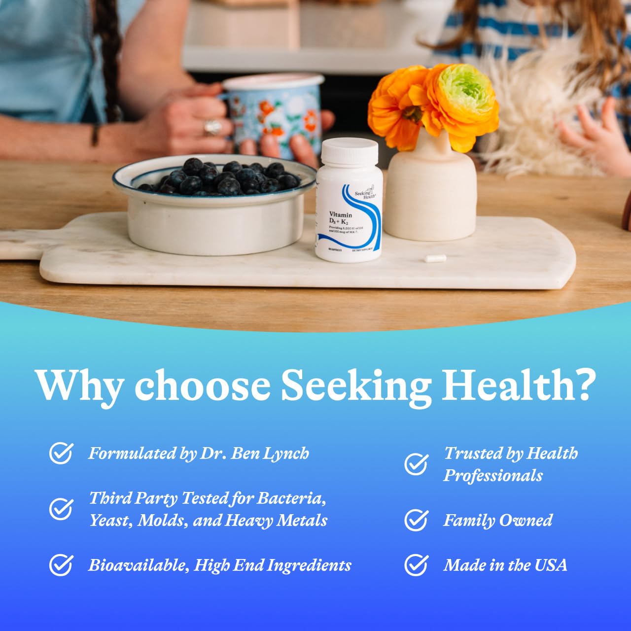 Seeking Health Vitamin D3 + K2 - Immune System & Bone Health Support with Vitamin D3 (Cholecalciferol) & Vitamin K2 (Menaquinone-7) - Vegetarian Vitamin D & K Supplement - 60 Capsules