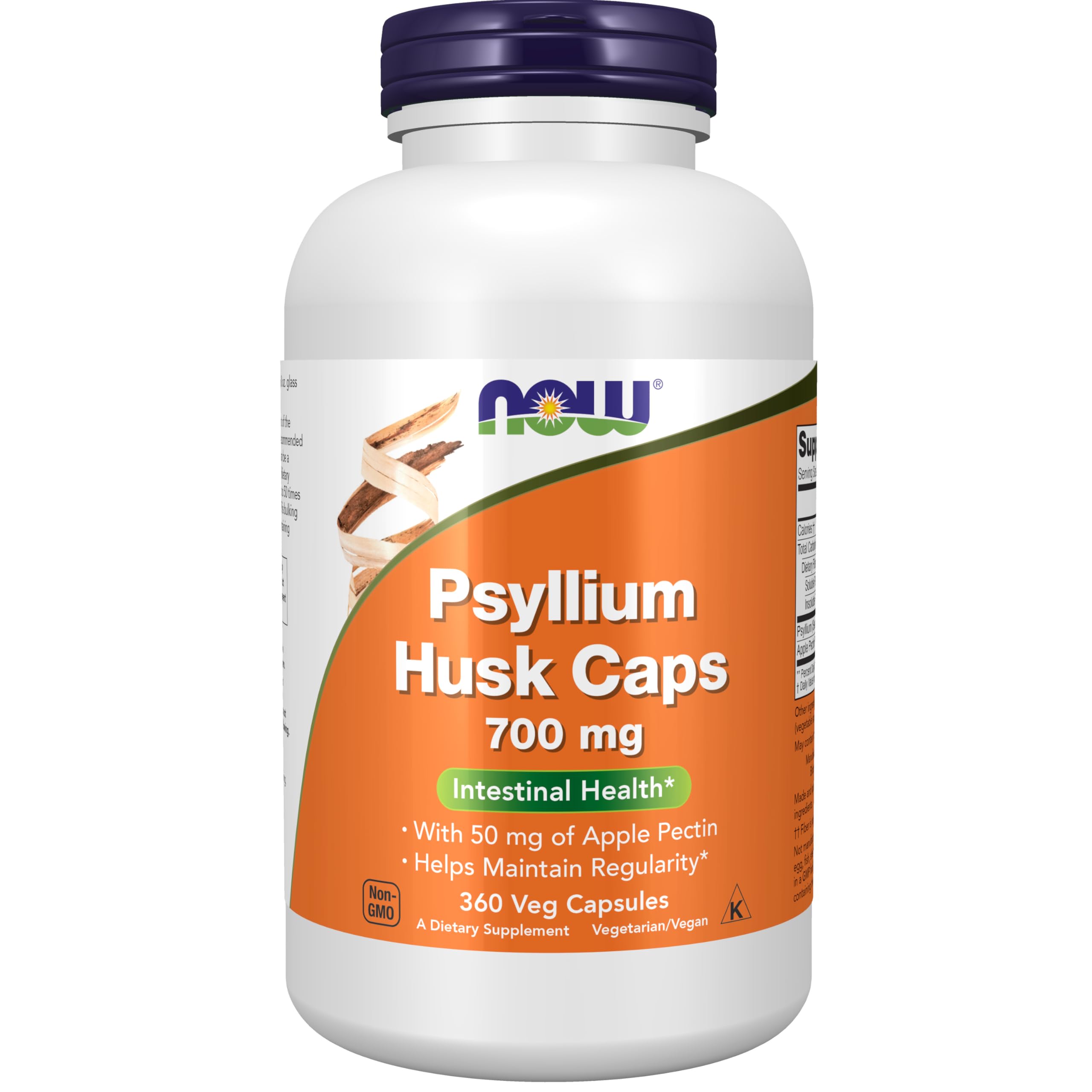 NOW Foods Supplements, Psyllium Husk Caps 700 mg with 50 mg of Apple Pectin, Intestinal Health*, 360 Veg Capsules