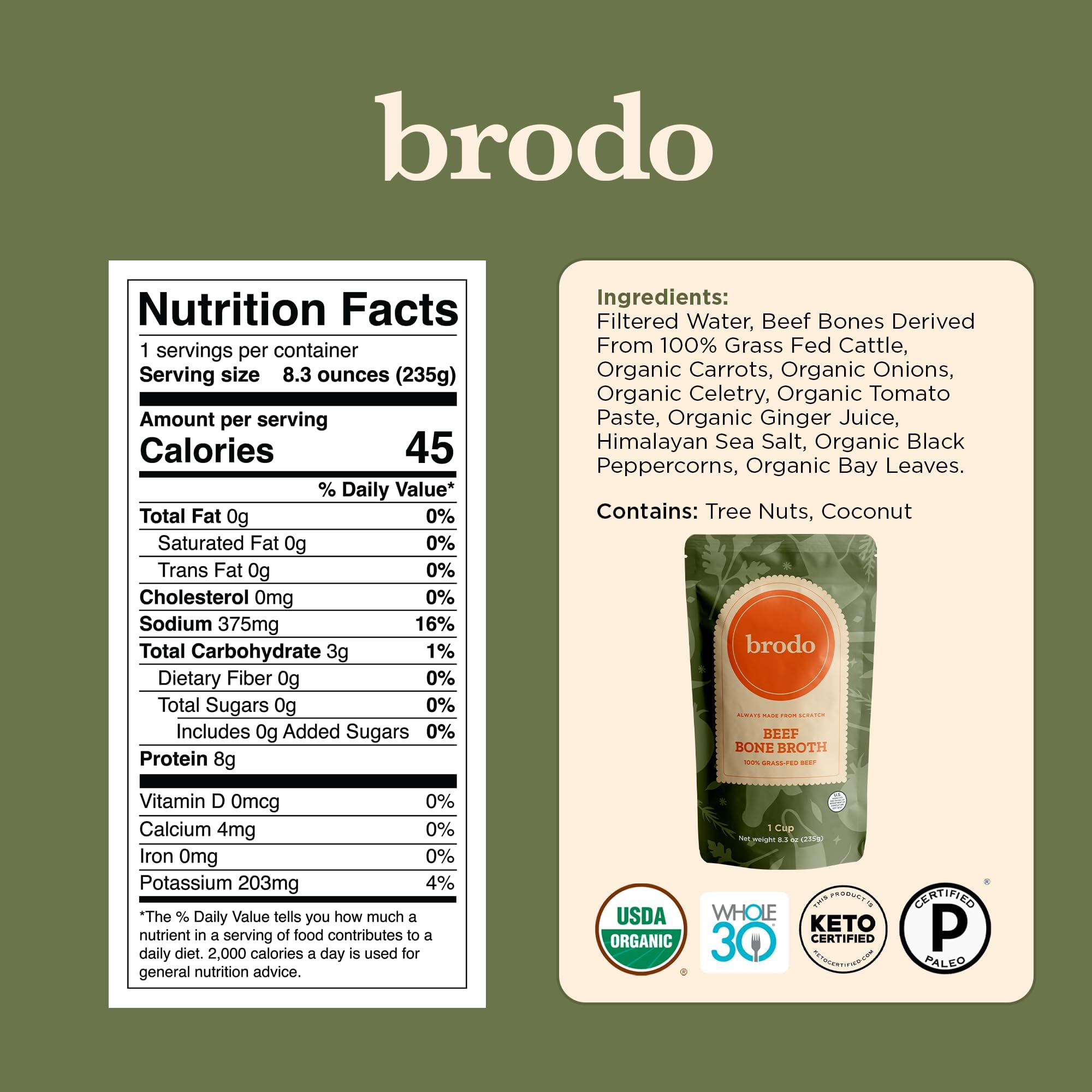 Brodo Collagen Rich Bone Broth Favorites Variety Pack, Chicken Bone Broth, Beef Bone Broth, Hearth Bone Broth, Collagen Protein, Collagen, Not From Concentrate, No Preservatives, 8 oz (Pack of 6)