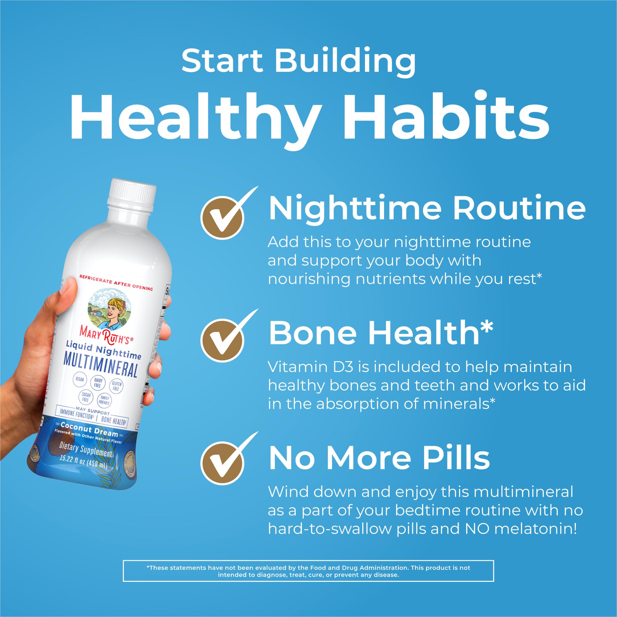 MaryRuth's Liquid Nighttime Multimineral | No Melatonin | Bedtime Routine | Magnesium Citrate | Calcium | Zinc | Vitamin D3| Available in 4 Flavor - Vegan | Sugar Free | Gluten Free | 15.22 Oz