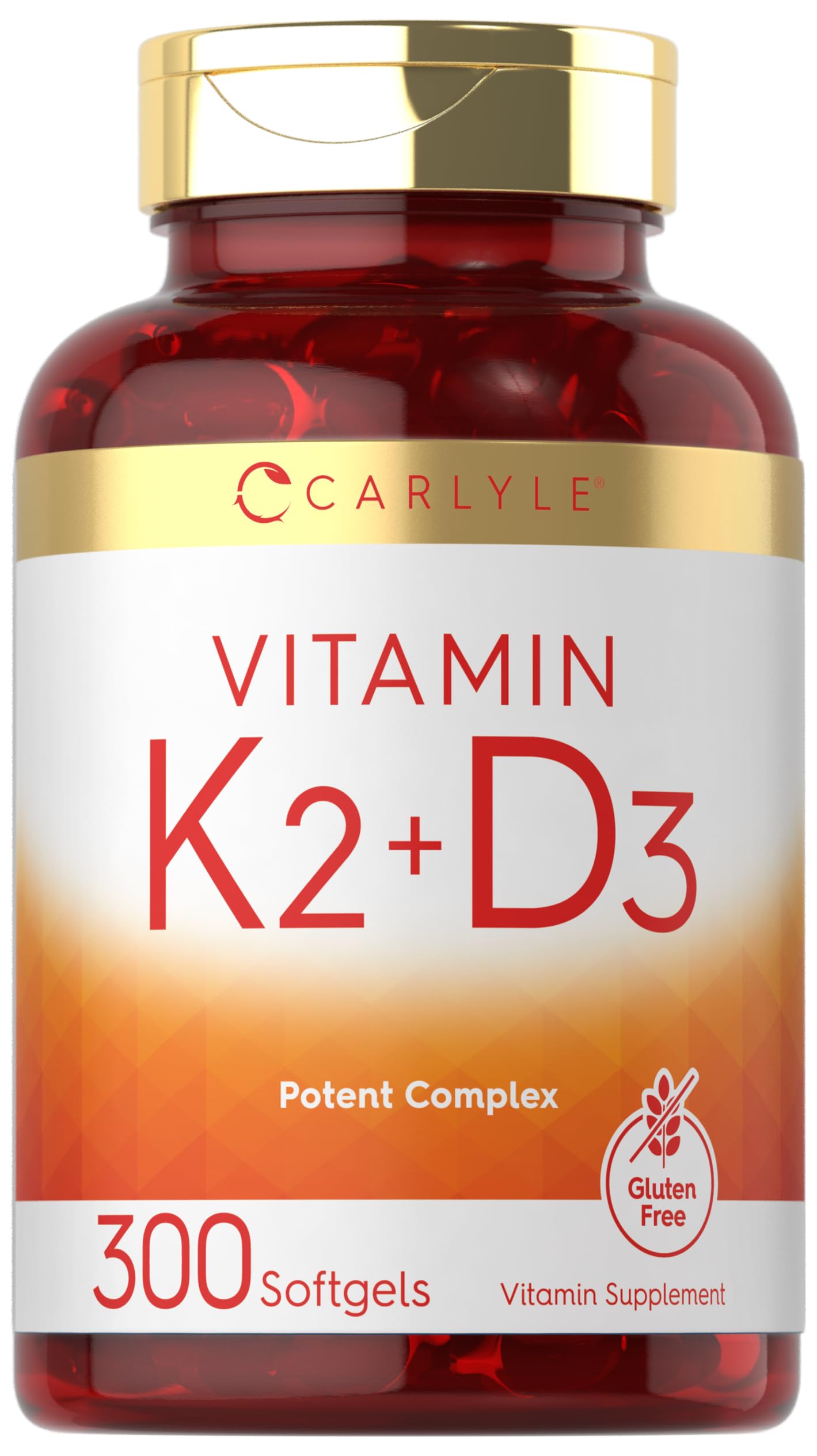 Carlyle Vitamin K2 D3 Supplement | 300 Softgels | 200mcg K2 MK7 & 10,000 IU D3 | Non-GMO, Gluten Free