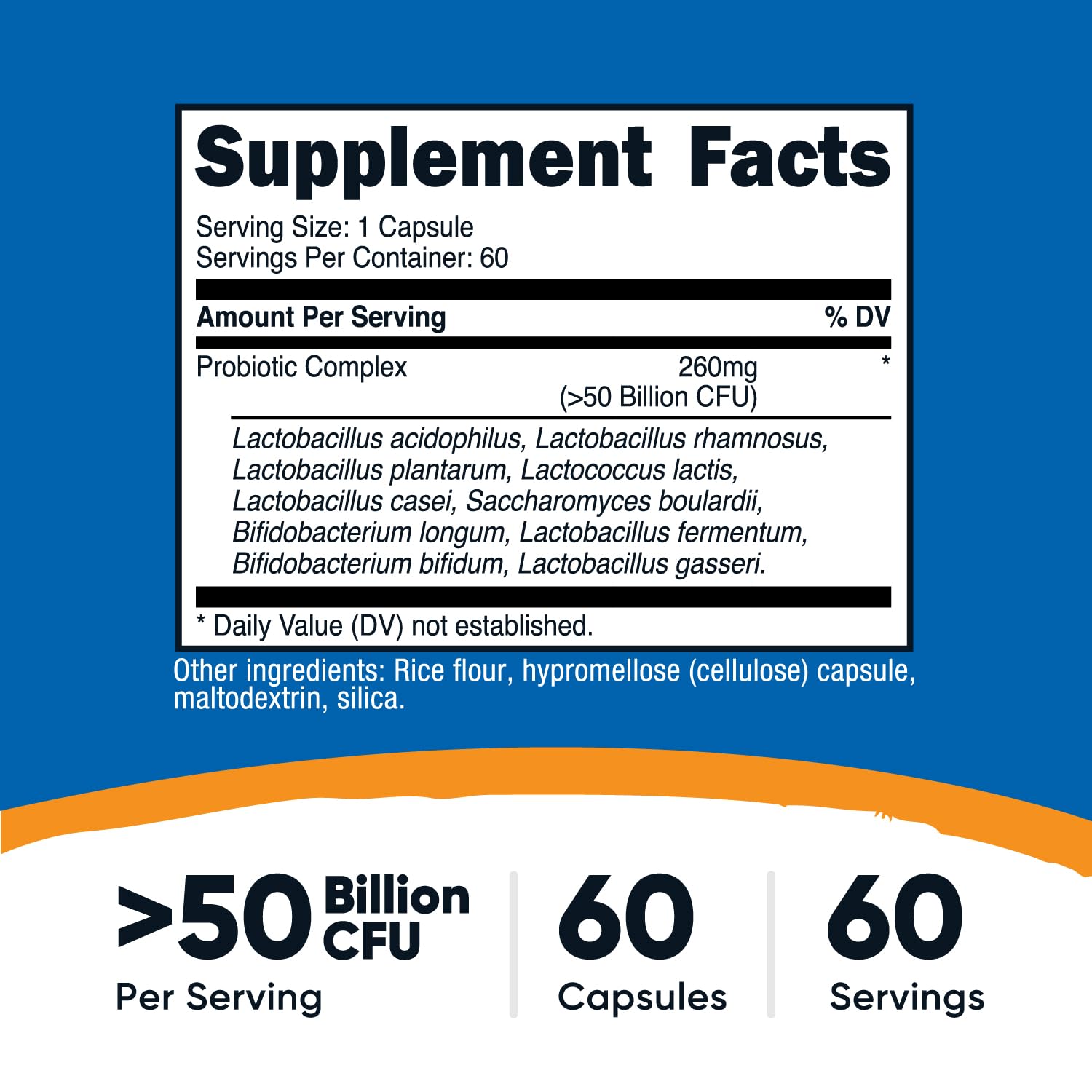 Nutricost Probiotic Complex - 50 Billion CFU, 60 Capsules - Probiotic for Men and Women - Vegetarian Capsules, Non-GMO, Gluten Free