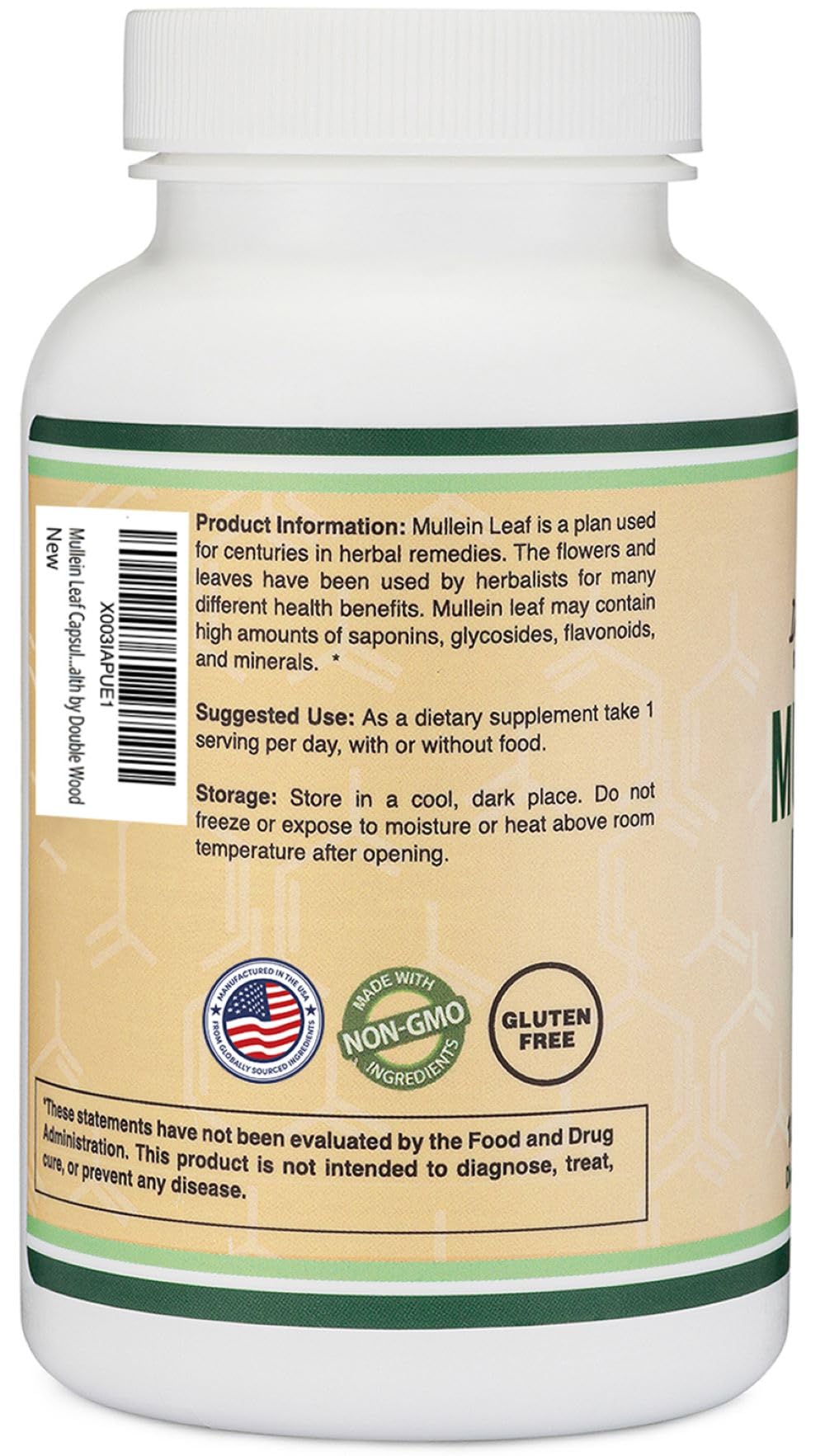 Double Wood Supplements Mullein Leaf Capsules 10,000 mg Strength, 180 Vegan Capsules with No Fillers, Supports Lung & Respiratory Health