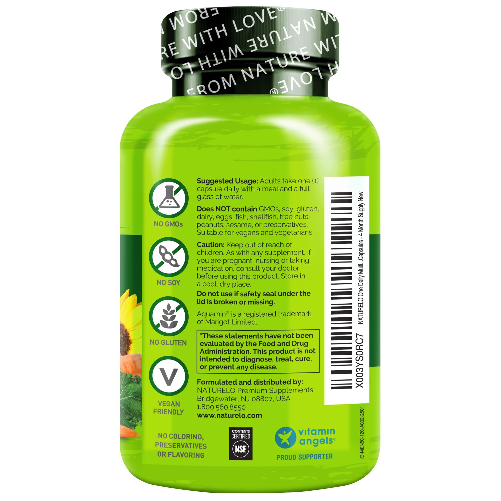 NATURELO Mens Multivitamins for Men 50+ - One Daily Multivitamin for Men with Vitamins, Minerals & Organic Whole Foods, Boost Energy & Health, Non-GMO, 120 Vegetarian Capsules