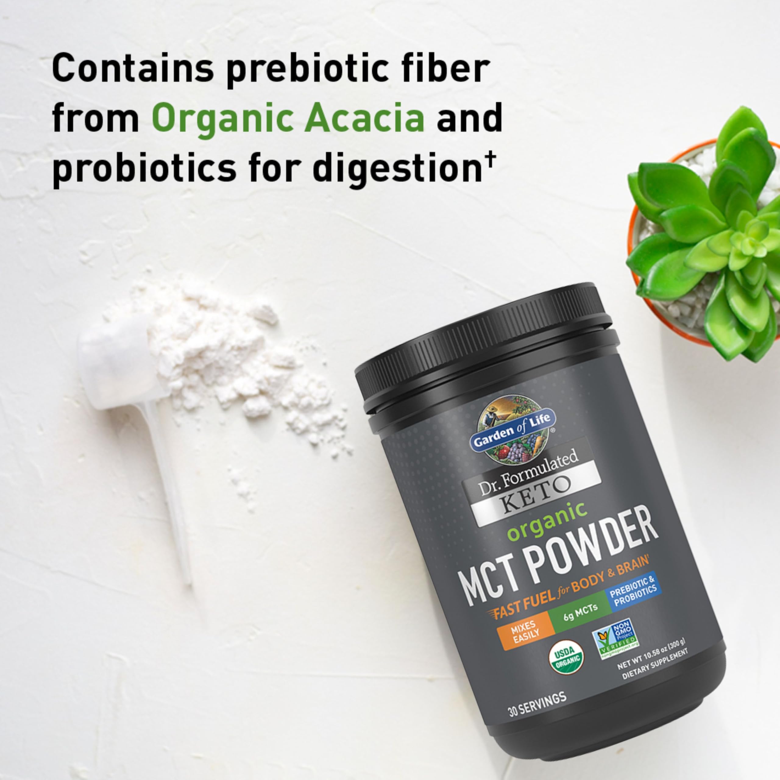 Garden of Life Dr. Formulated Keto Organic MCT Powder - 30 Servings, 6g MCTs from Coconuts plus Prebiotic Fiber & Probiotics, Certified Organic, Non-GMO, Vegan, Gluten Free