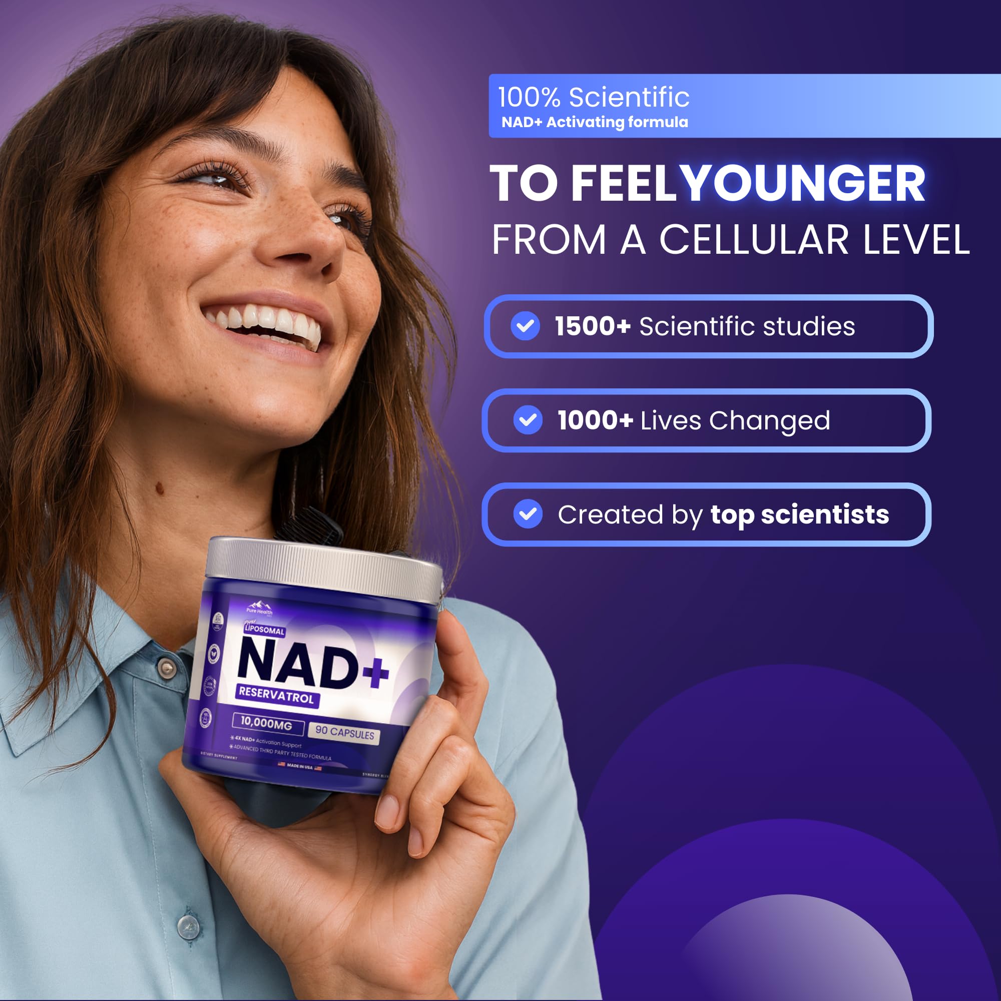 PURE HEALTH MAX PHM NAD Resveratrol Supplement - 10,000MG Extra Strength | NAD+ Liposomal Supplements for Men and Women | NMN & NMNH Alternative | 90 Capsules, 1.5 Months Supply