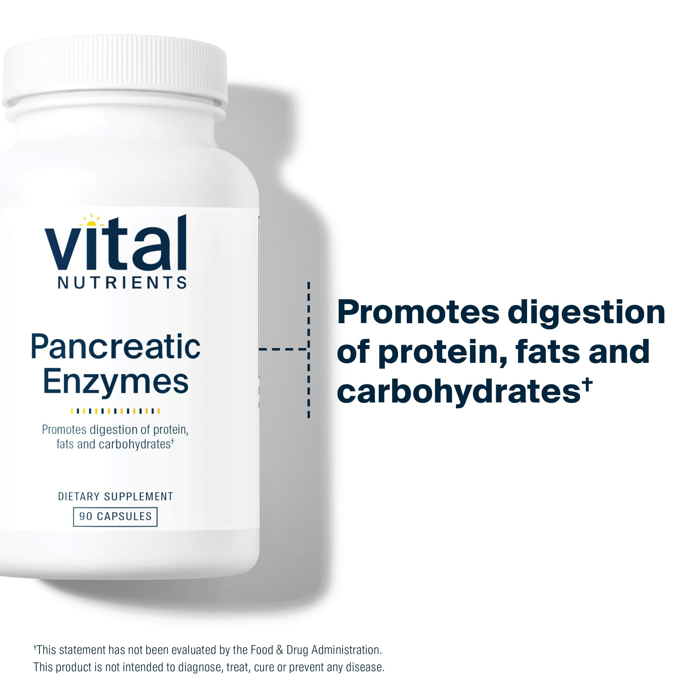 Vital Nutrients Pancreatic Enzymes 1000mg (Full Strength) - Pancreatin Digestion Supplement with Protease, Amylase & Lipase - Digestive Enzymes - Gluten, Dairy, and Soy Free - 90 Capsules