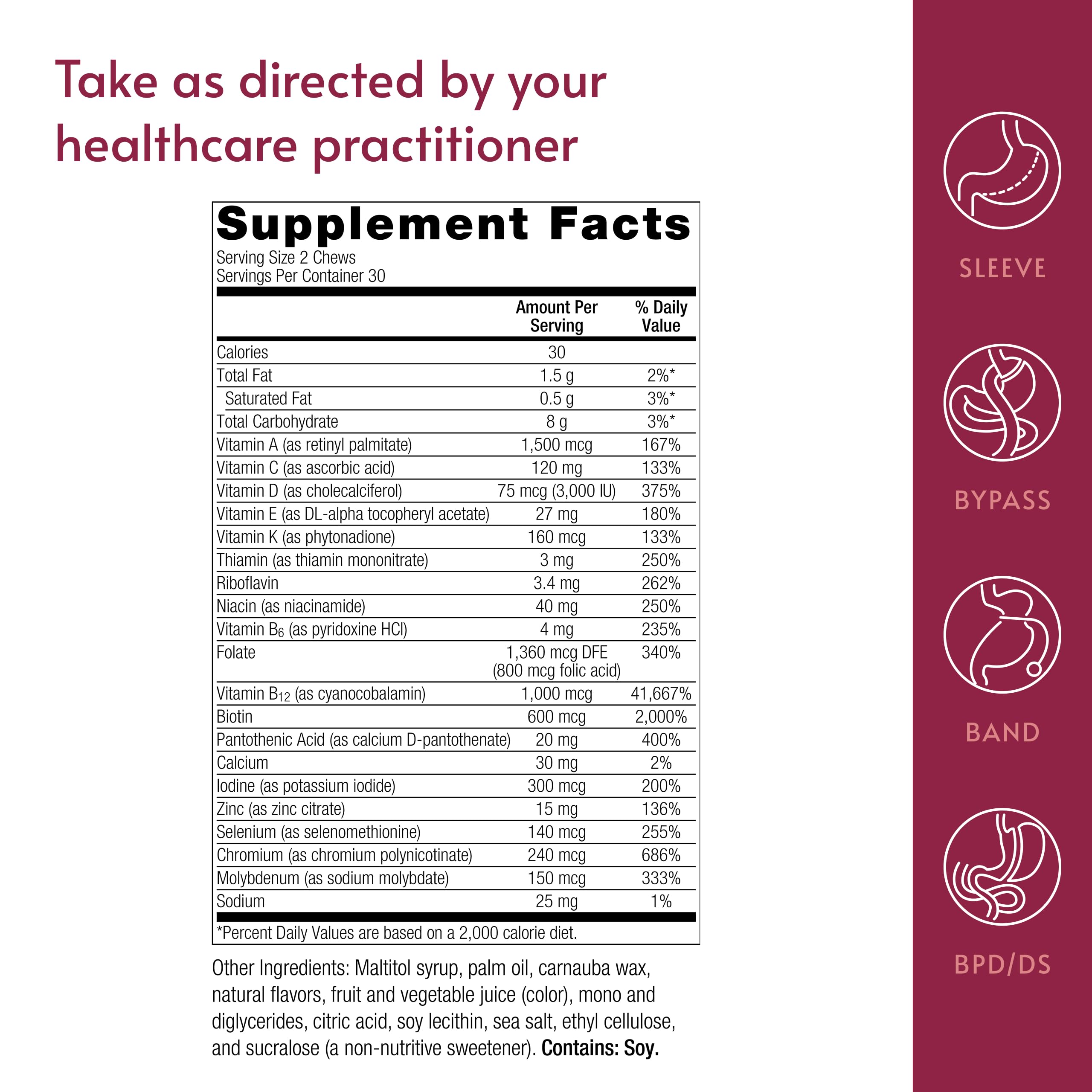 Bariatric Advantage Multi Chewy Bite - Soft Chew Multivitamin for Bariatric Surgery Patients - Chewable Multivitamin with Folic Acid, Vitamin D3 & More - Tropical Orange Flavor - 60 Count