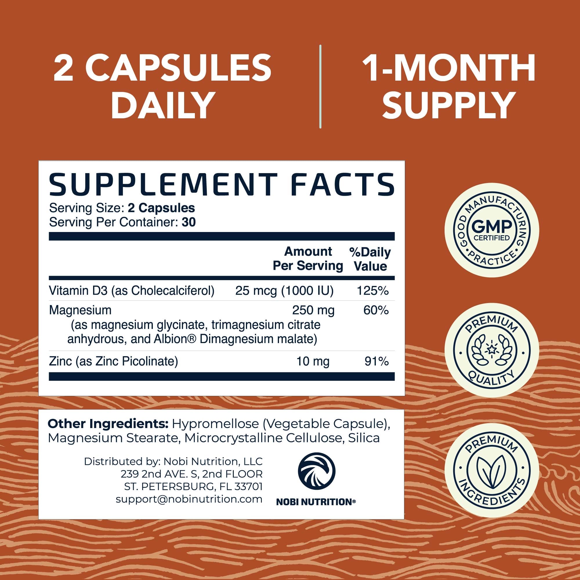 Magnesium Zinc & Vitamin D3 | 260MG Complex | High Absorption Mag Citrate, Glycinate & Malate | Muscle, Nerve Function & Bone Health Support | Zinc and Magnesium Supplement with VIT D3 | 60 Ct.