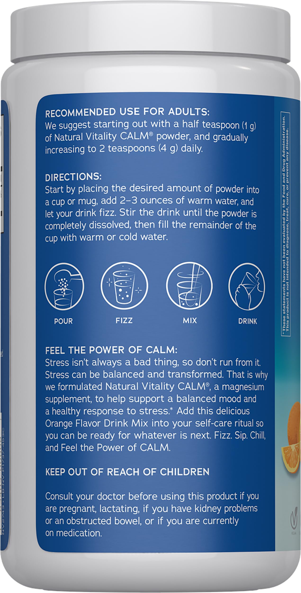 Natural Vitality Calm, Magnesium Citrate Supplement, Anti-Stress Drink Mix Powder, Gluten Free, Vegan, & Non-GMO, Orange, 16 oz